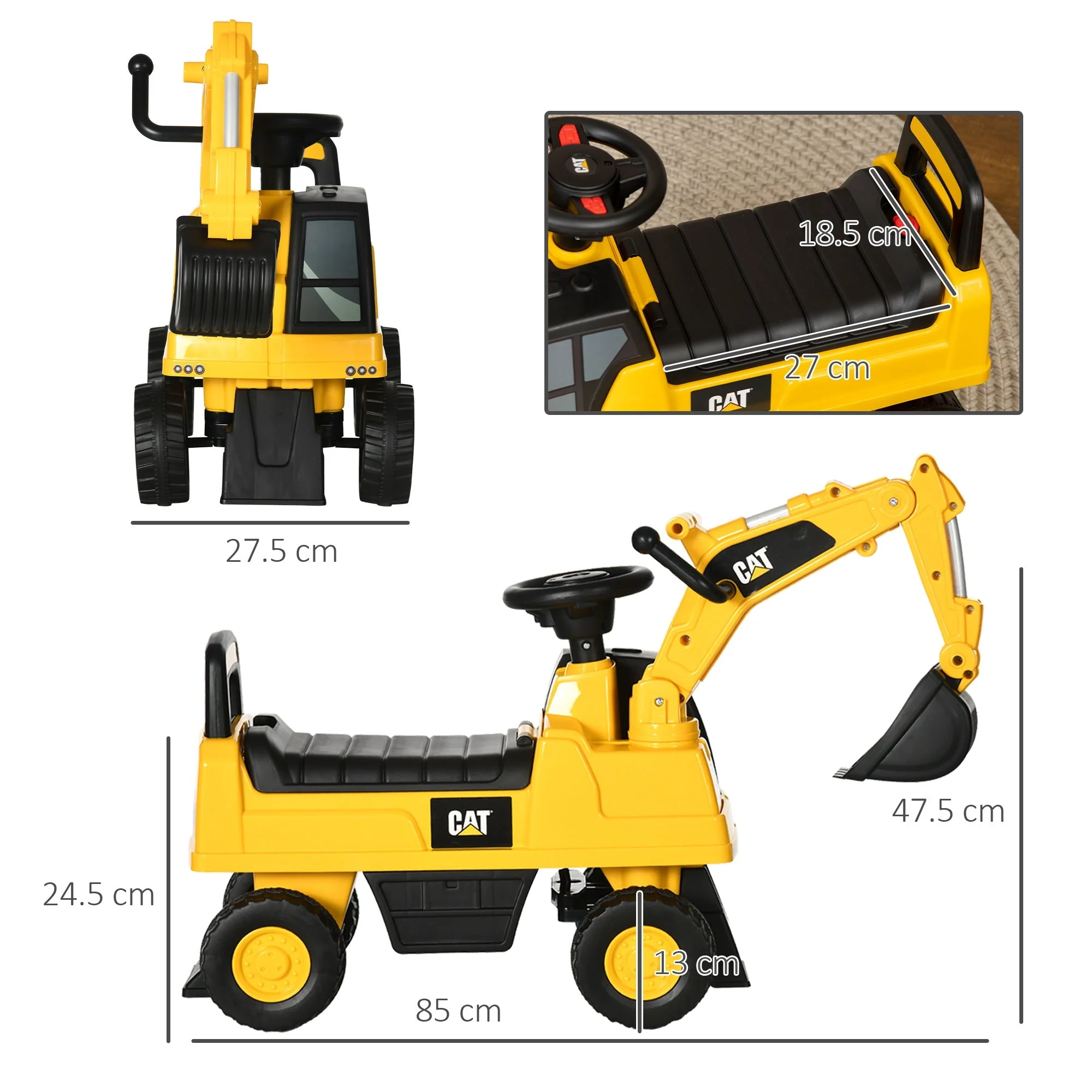 Licensed CAT Kids Ride on Digger Excavator with Manual Bucket - Image 3