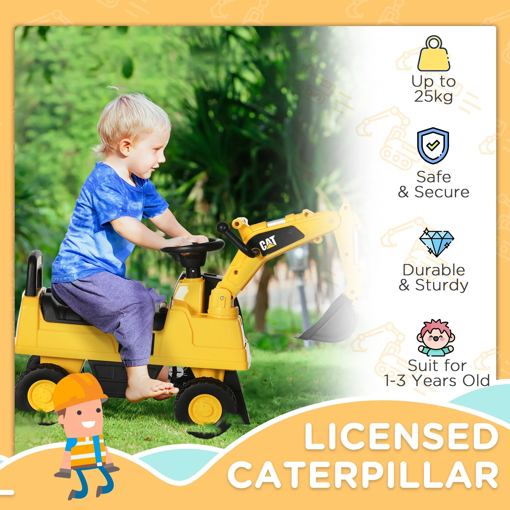Licensed CAT Kids Ride on Digger Excavator with Manual Bucket - Image 4