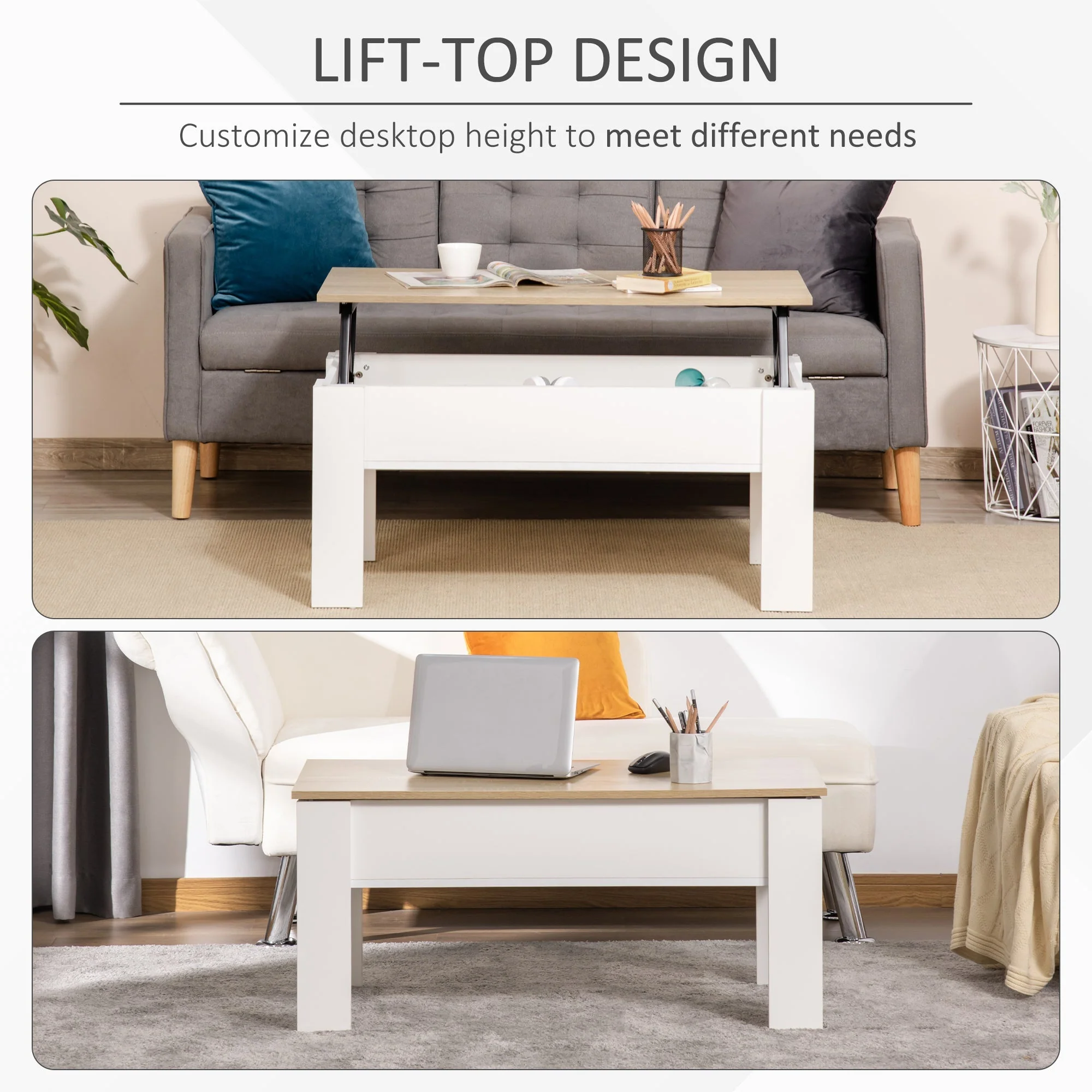 Lift Top Coffee Table with Hidden Storage Compartment - Image 4