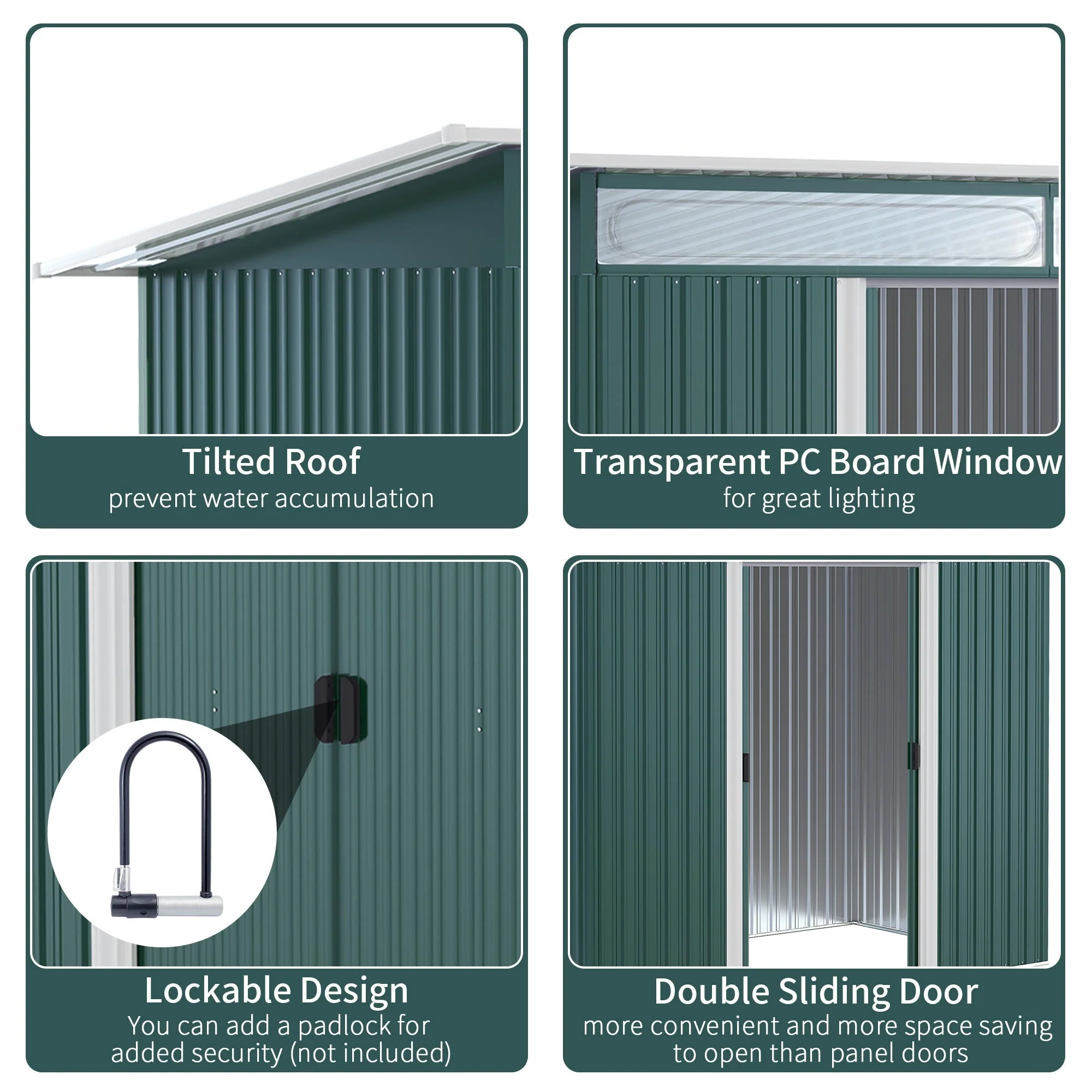 Lightsky 8.5 x 4' Double Door Pent Garden Shed Steel Green by Steadfast - Image 4