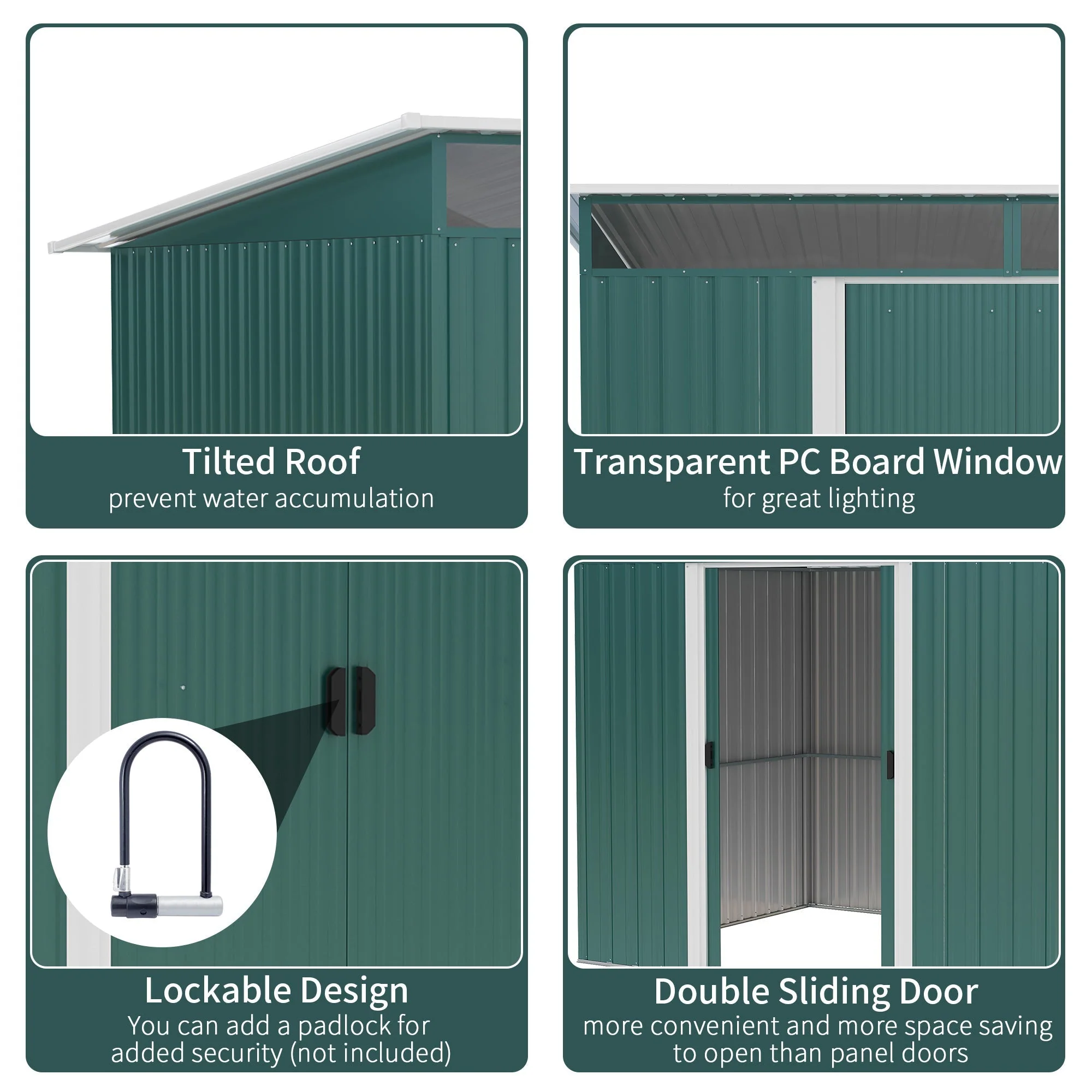 Lightsky 8.5 x 6' Double Door Pent Garden Shed Steel Green by Steadfast - Image 4