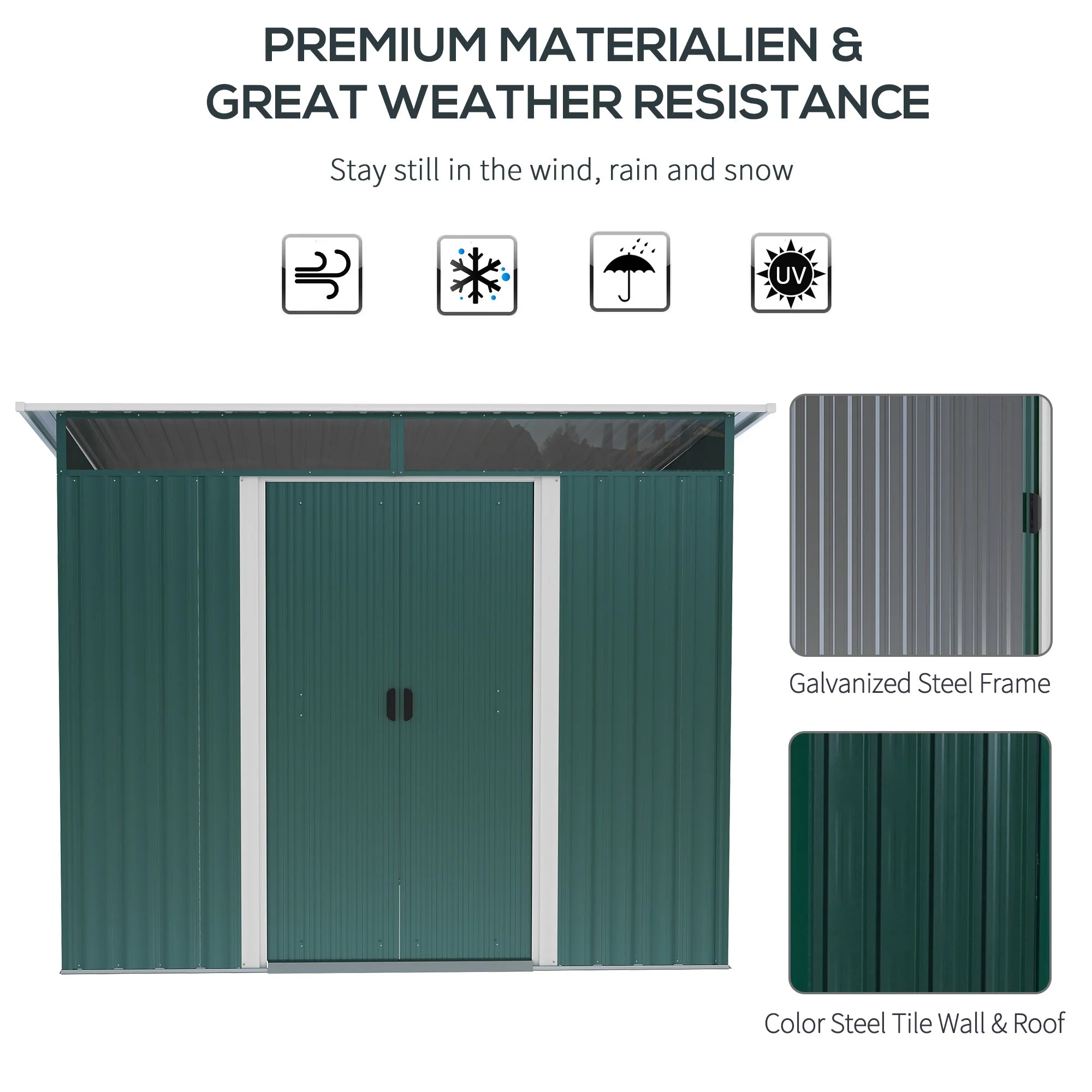 Lightsky 8.5 x 6' Double Door Pent Garden Shed Steel Green by Steadfast - Image 6