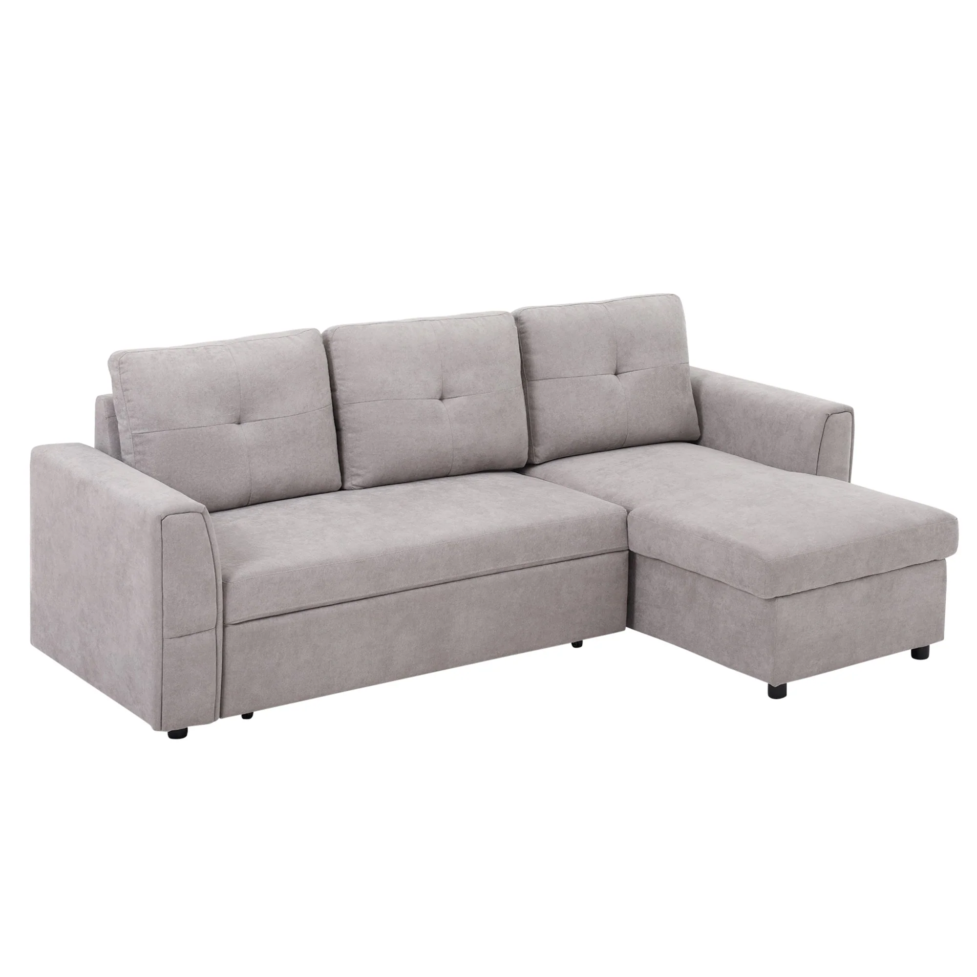 Linen-Look 'L' Storage Sofa Bed - Light Grey - Image 2