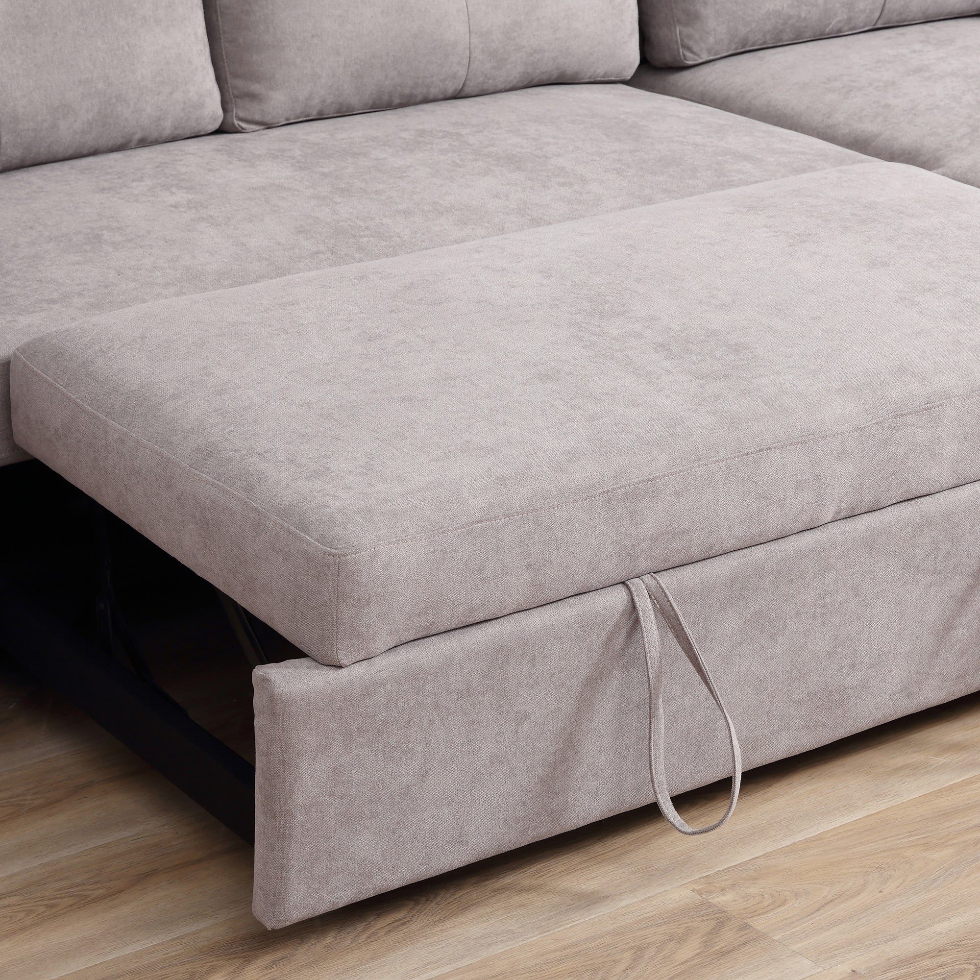 Linen-Look 'L' Storage Sofa Bed - Light Grey - Image 9