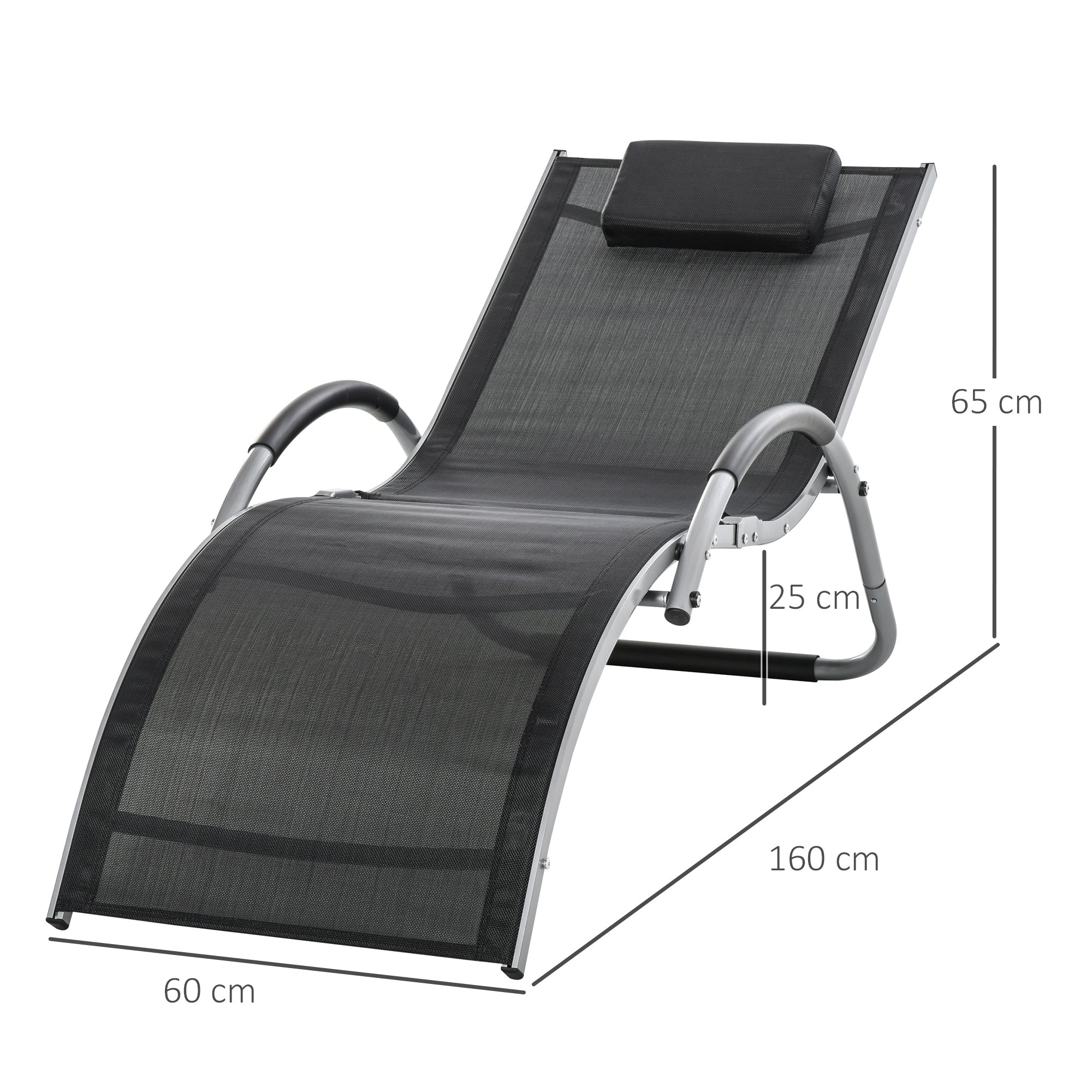 Lounger Chair Portable Armchair with Removable Pillow for Beach Yard Black - Image 3