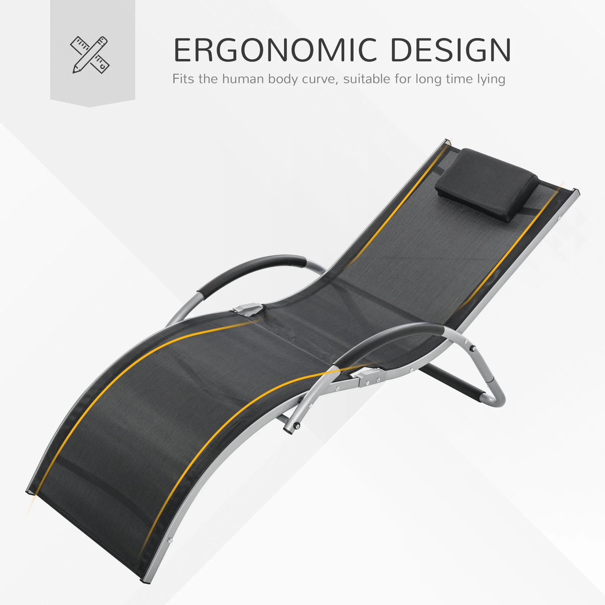 Lounger Chair Portable Armchair with Removable Pillow for Beach Yard Black - Image 6