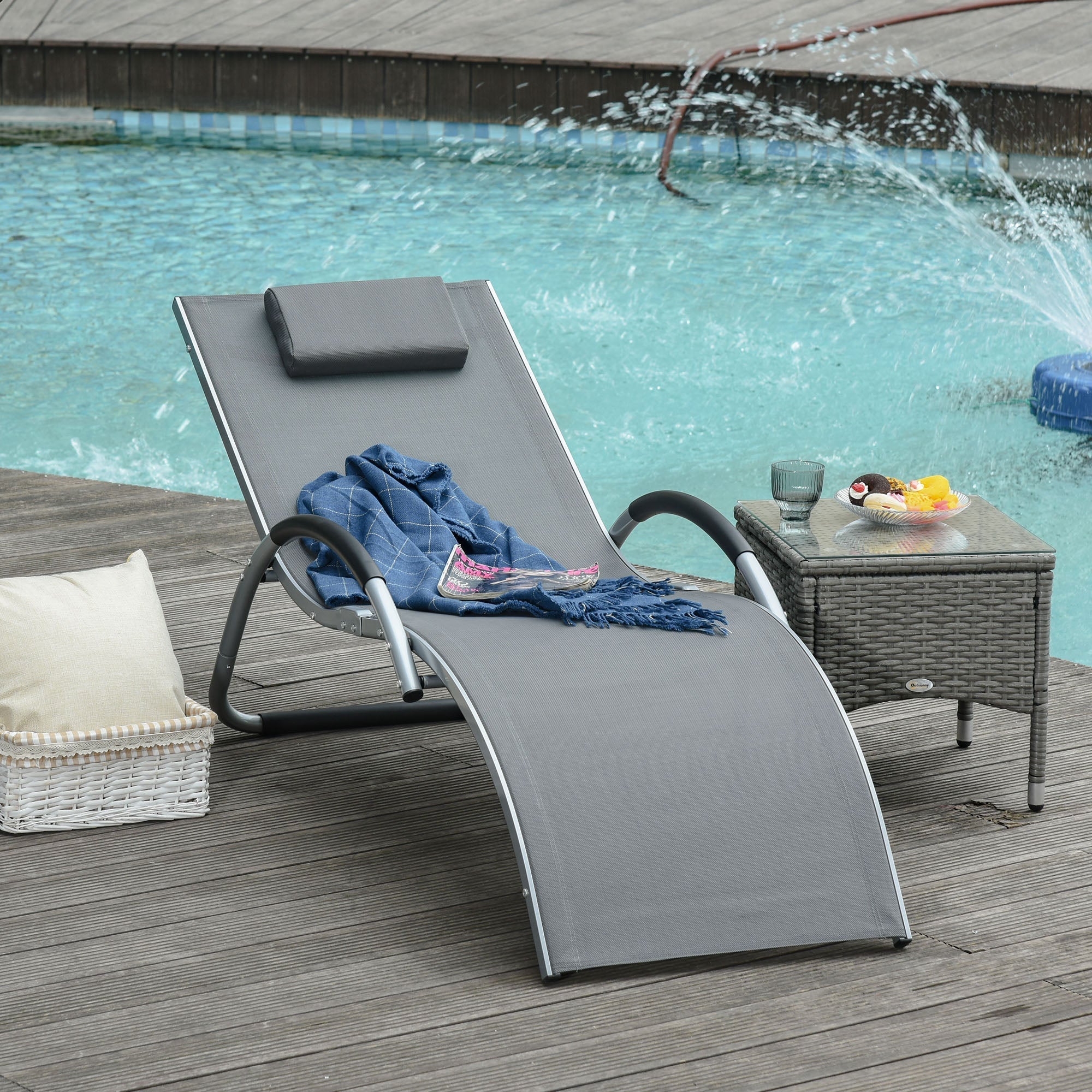 Lounger Chair Portable Armchair with Removable Pillow for Yard Beach Texteline - Image 2