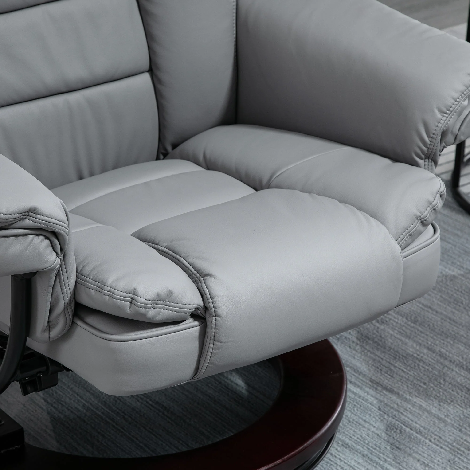 Manual Recliner and Footrest Set PU Leather Leisure Lounge Chair Armchair with Swivel Wood Base - Image 8