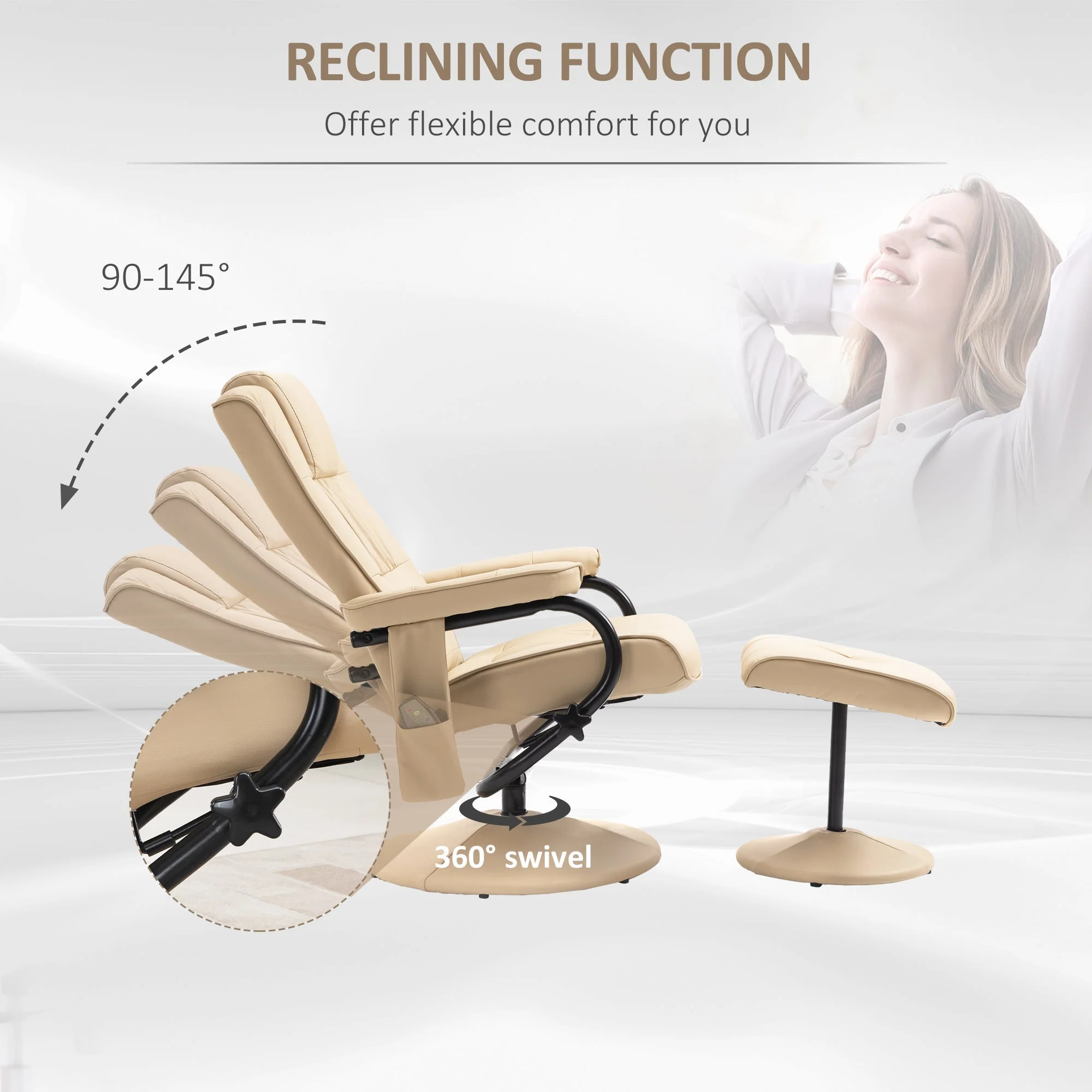 Manual Sofa Reclining Armchair PU Leather Massage Recliner Chair and Ottoman - Image 5