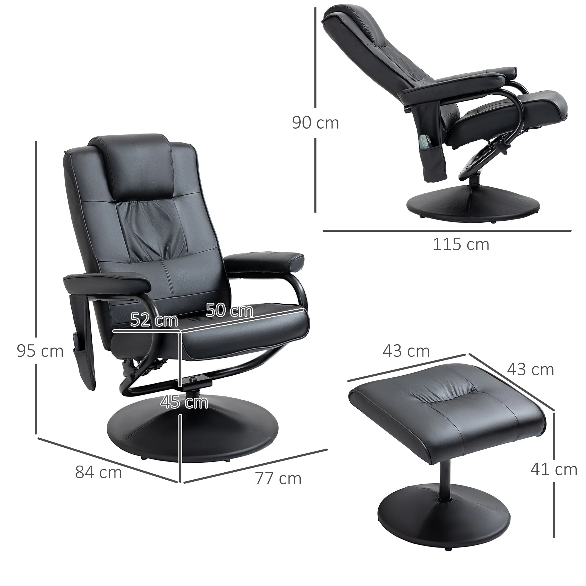 Manual Sofa Reclining Armchair PU Leather Massage Recliner Chair and Ottoman - Image 3