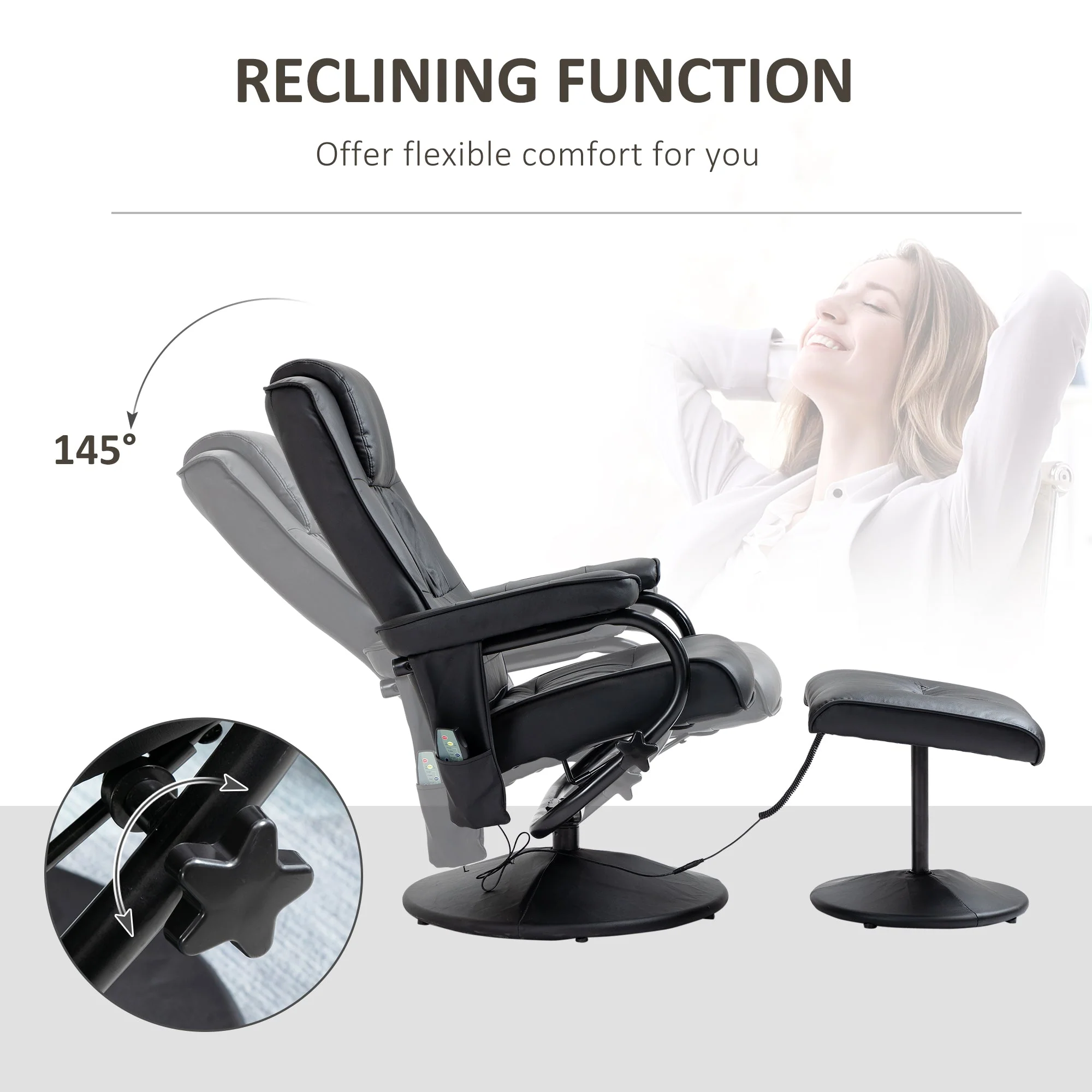 Manual Sofa Reclining Armchair PU Leather Massage Recliner Chair and Ottoman - Image 5