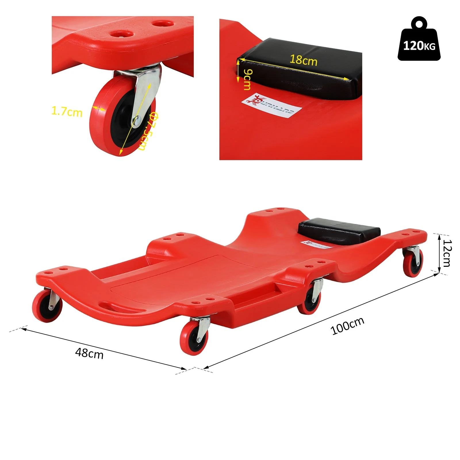 Mechanic Creeper Trolley With Head Rest Red by Durhand - Image 3
