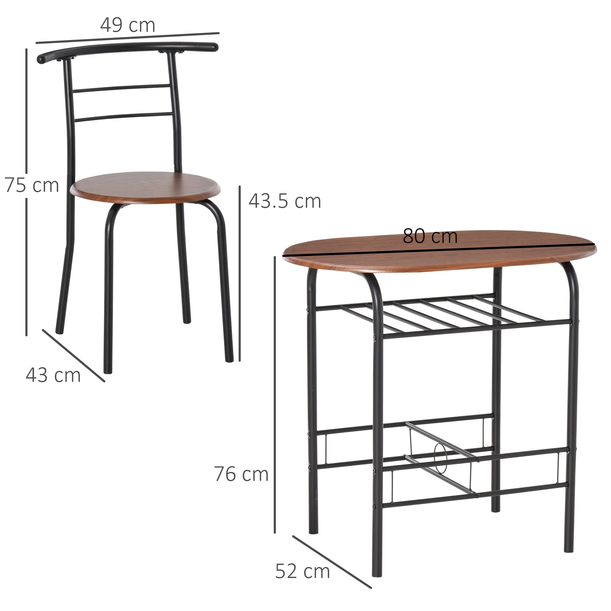 Medium-density fibreboard 2 Seater Bar Stool and Table Set w/ Bottle Storage Shelf Wood Tone - Image 3