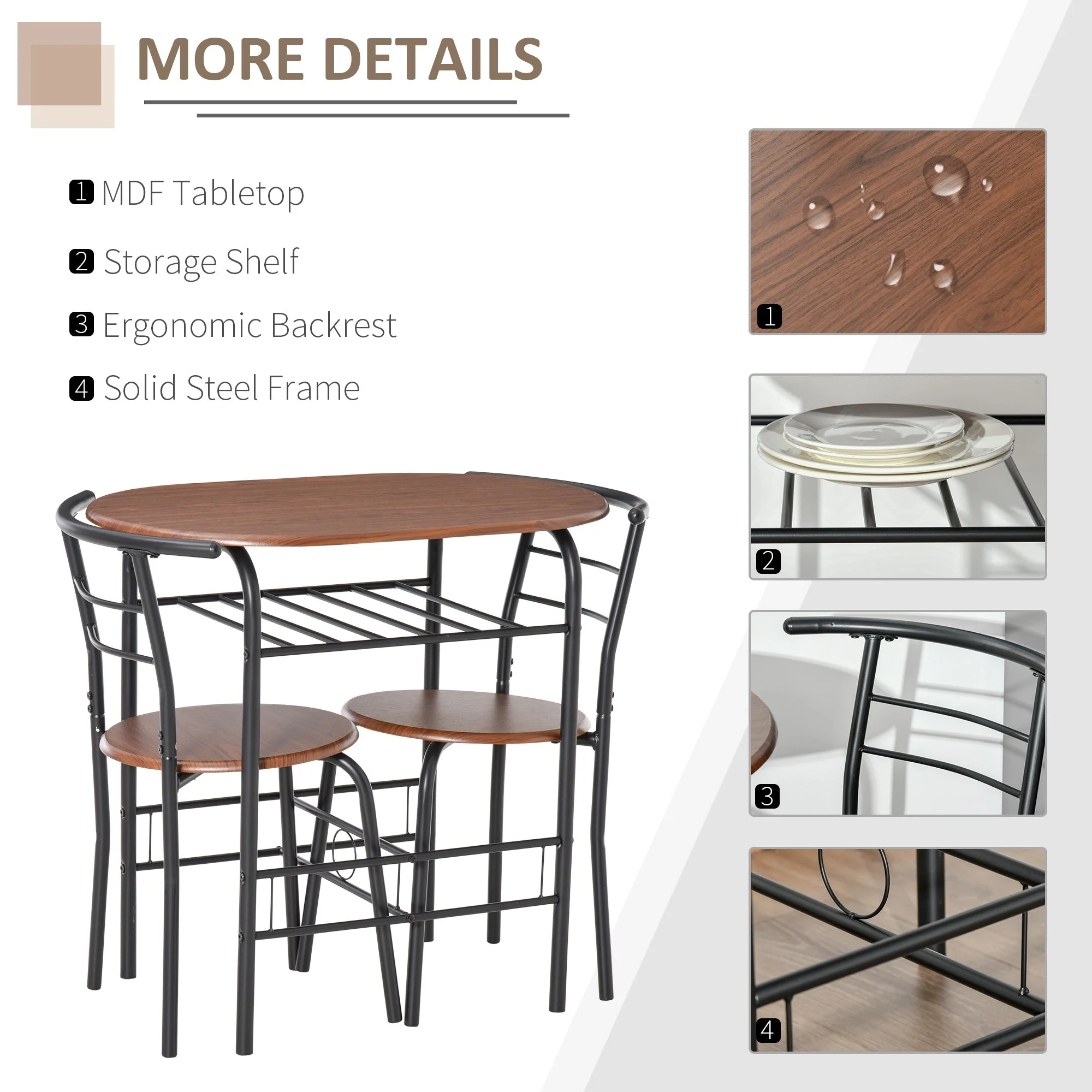Medium-density fibreboard 2 Seater Bar Stool and Table Set w/ Bottle Storage Shelf Wood Tone - Image 4