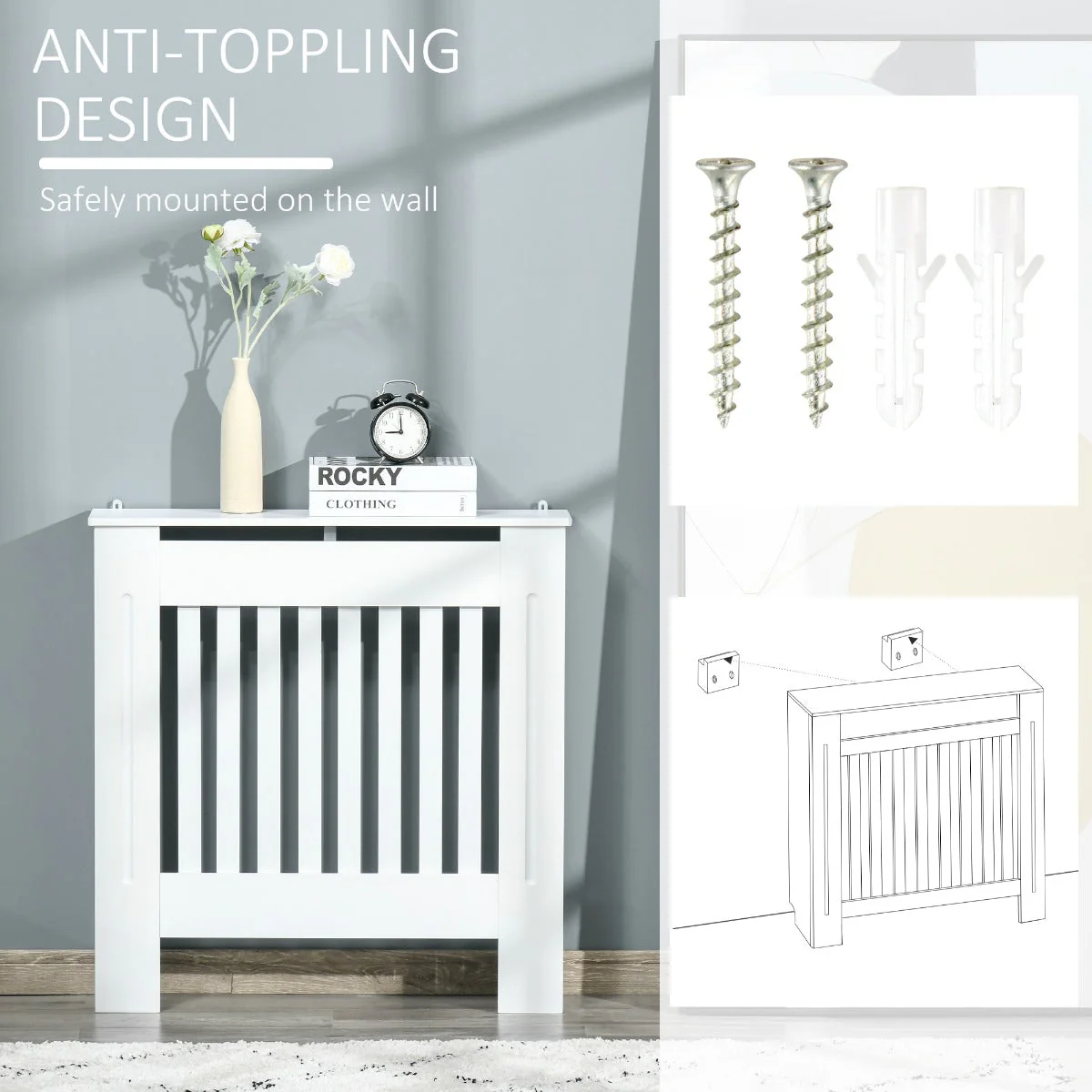 Medium-density fibreboard Radiator Cover 78Lx19Wx81H cm -White - Image 6
