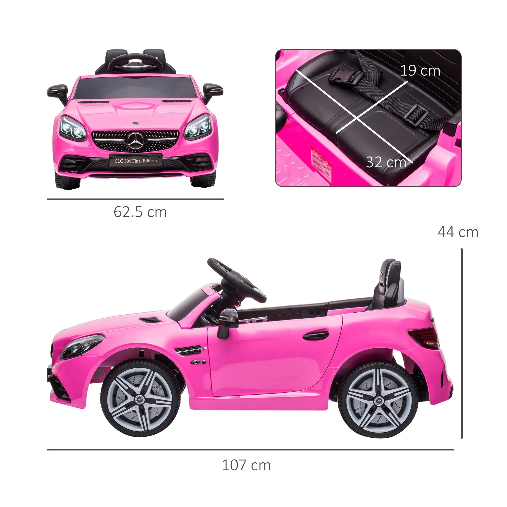 Mercedes Benz SLC 300 Ride On Electric Car With Parent Remote 3 To 6 Years Pink by Aiyaplay - Image 3