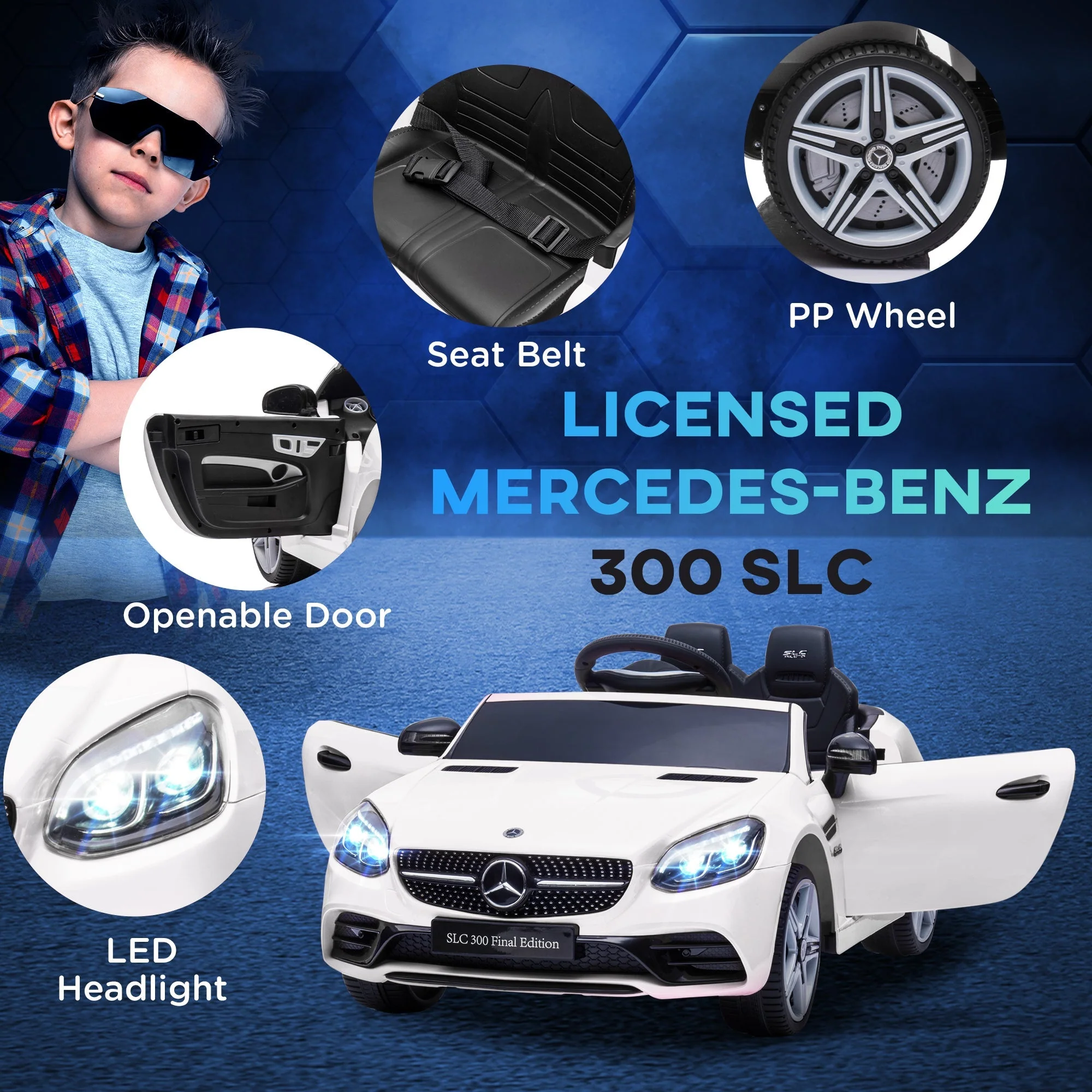 Mercedes Benz SLC 300 Ride On Electric Car With Parent Remote 3 To 6 Years White by Aiyaplay - Image 5