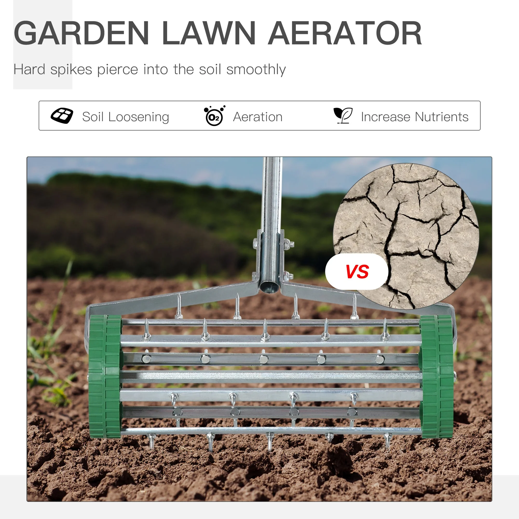 Metal 5 Spike Lawn Aerator Roller Green - Image 5