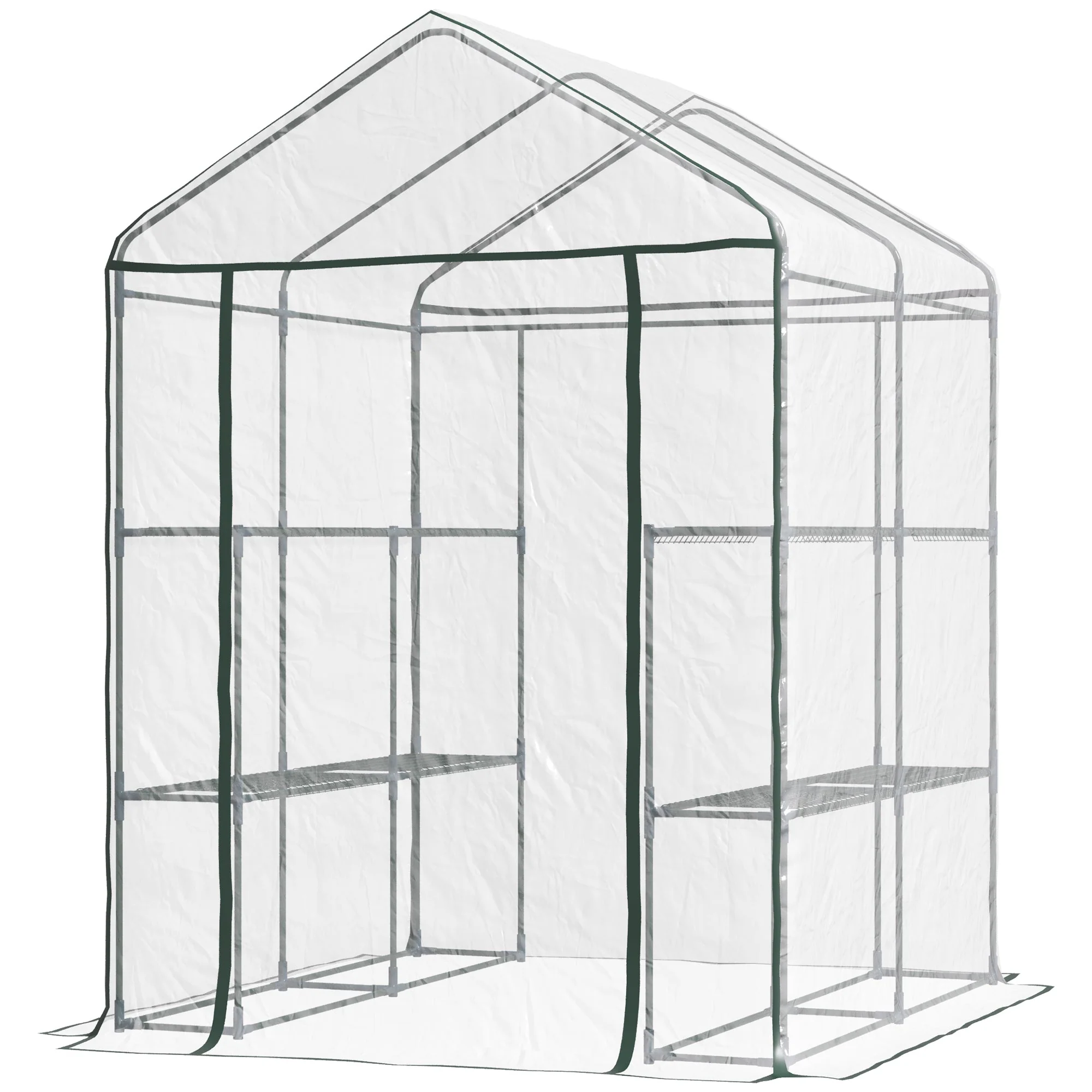 Metal Frame Walk in Grow Herb Plant Portable Greenhouse Transparent 143 L x 143W x 195H cm