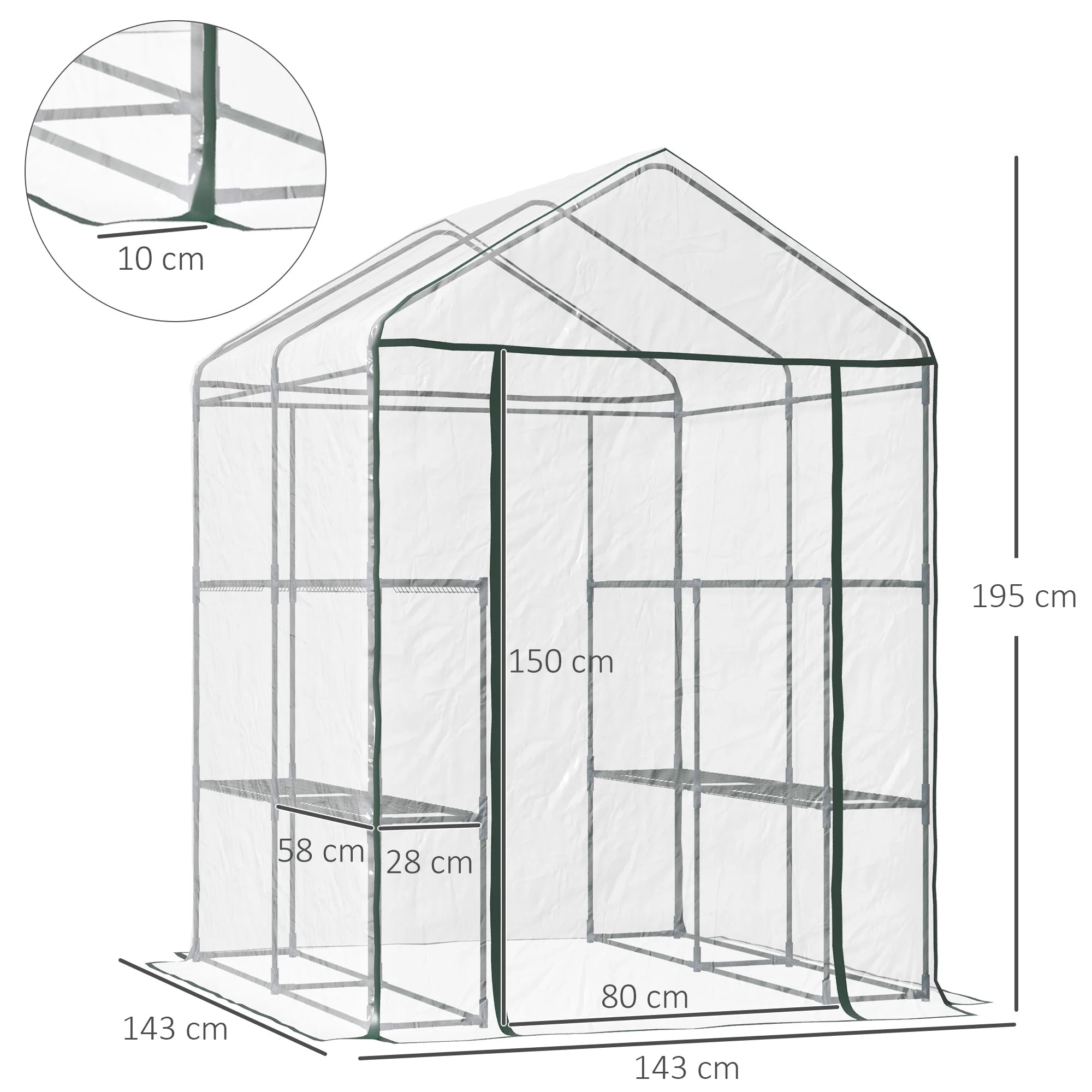 Metal Frame Walk in Grow Herb Plant Portable Greenhouse Transparent 143 L x 143W x 195H cm - Image 3