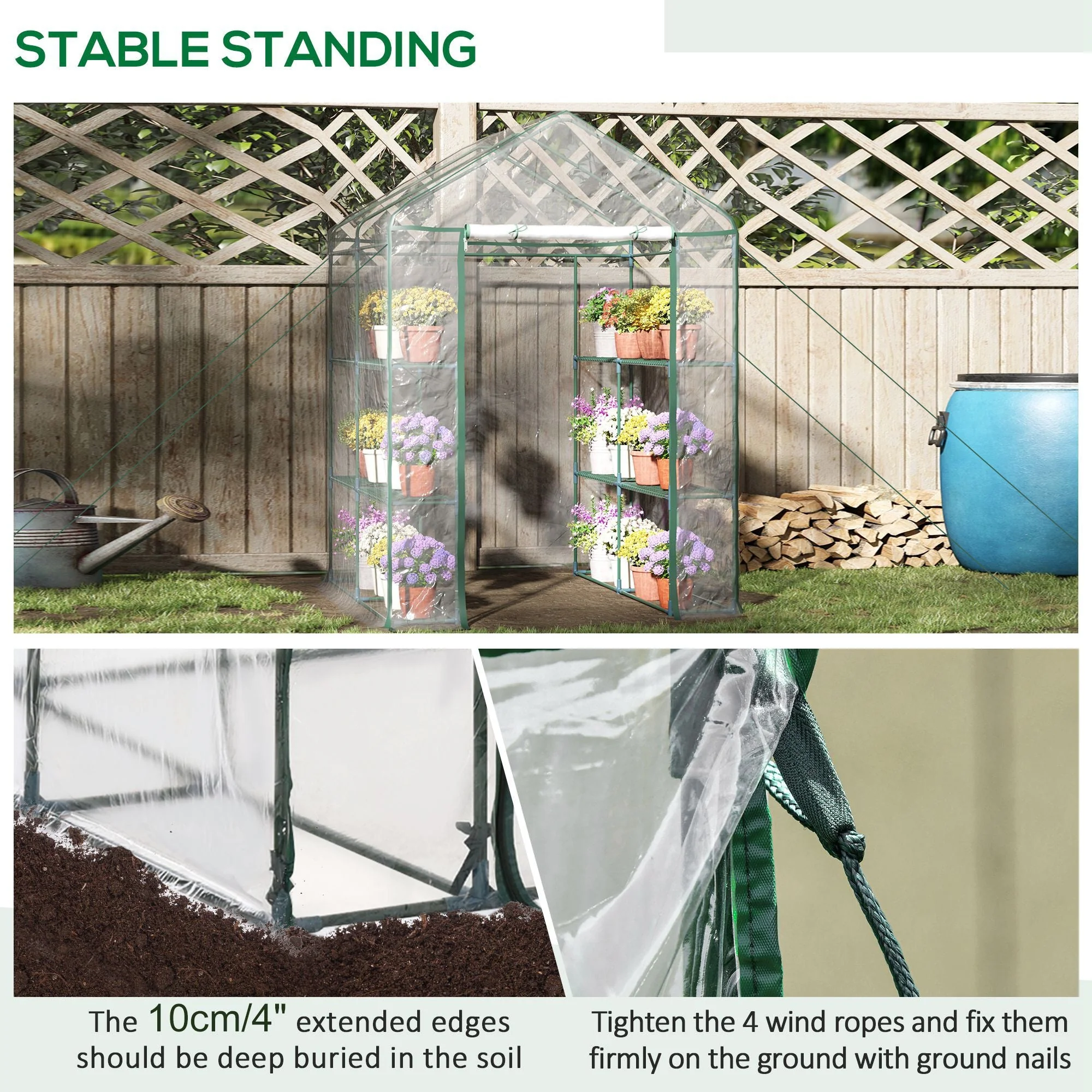 Metal Frame Walk in Grow Herb Plant Portable Greenhouse Transparent 143 L x 143W x 195H cm - Image 5