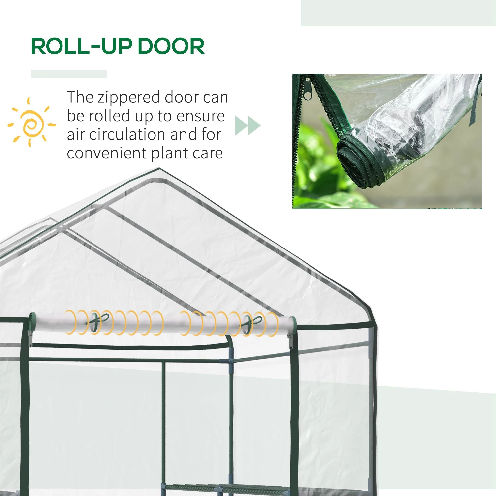 Metal Frame Walk in Grow Herb Plant Portable Greenhouse Transparent 143 L x 143W x 195H cm - Image 6
