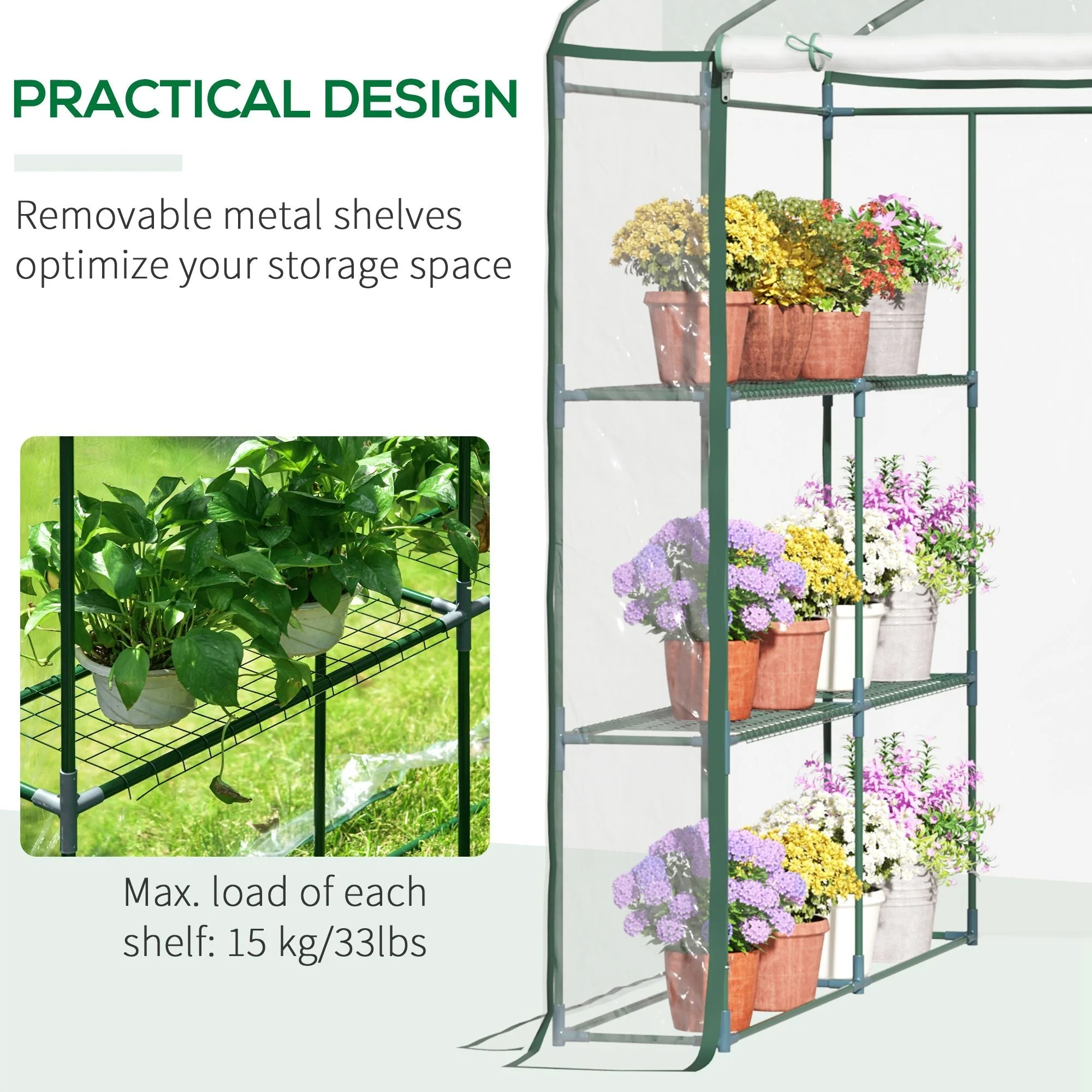 Metal Frame Walk in Grow Herb Plant Portable Greenhouse Transparent 143 L x 143W x 195H cm - Image 7