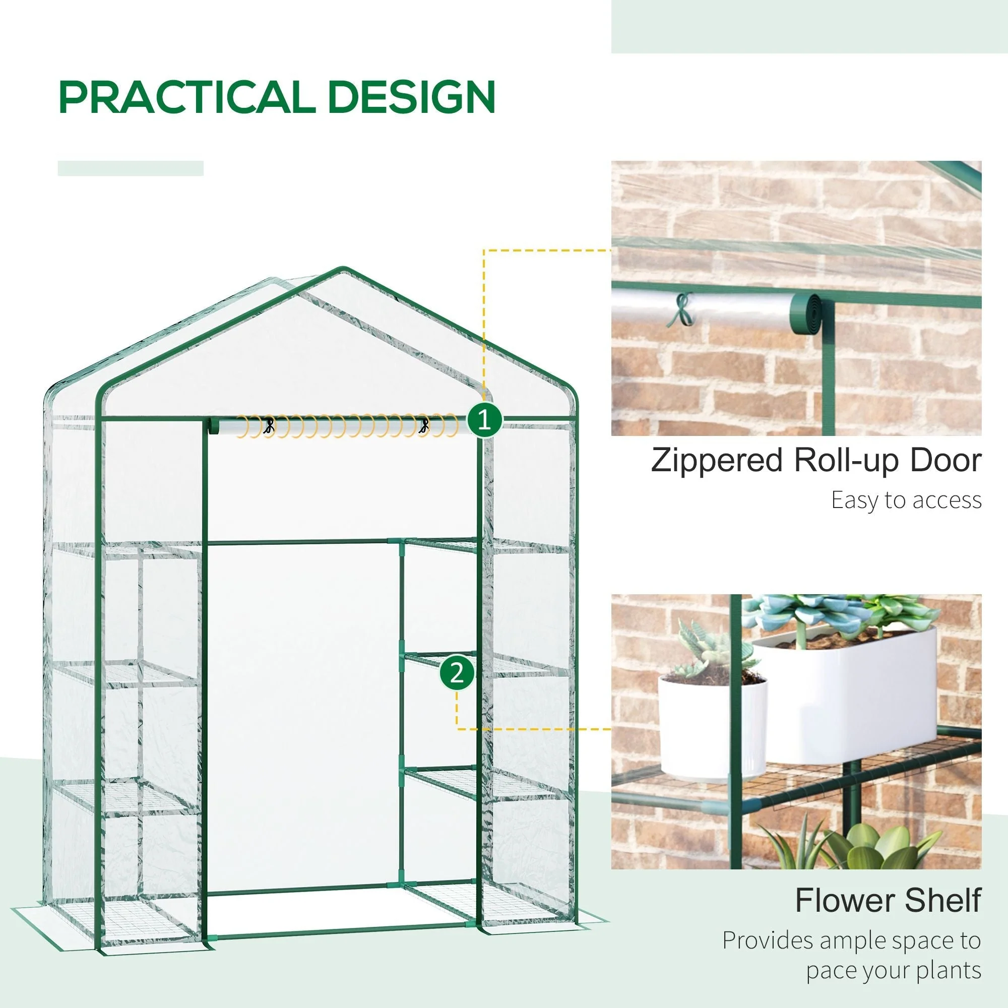Metal Frame Walk in Grow Herb Plant Portable Greenhouse Transparent 143 L x 73W x 195H cm - Image 5