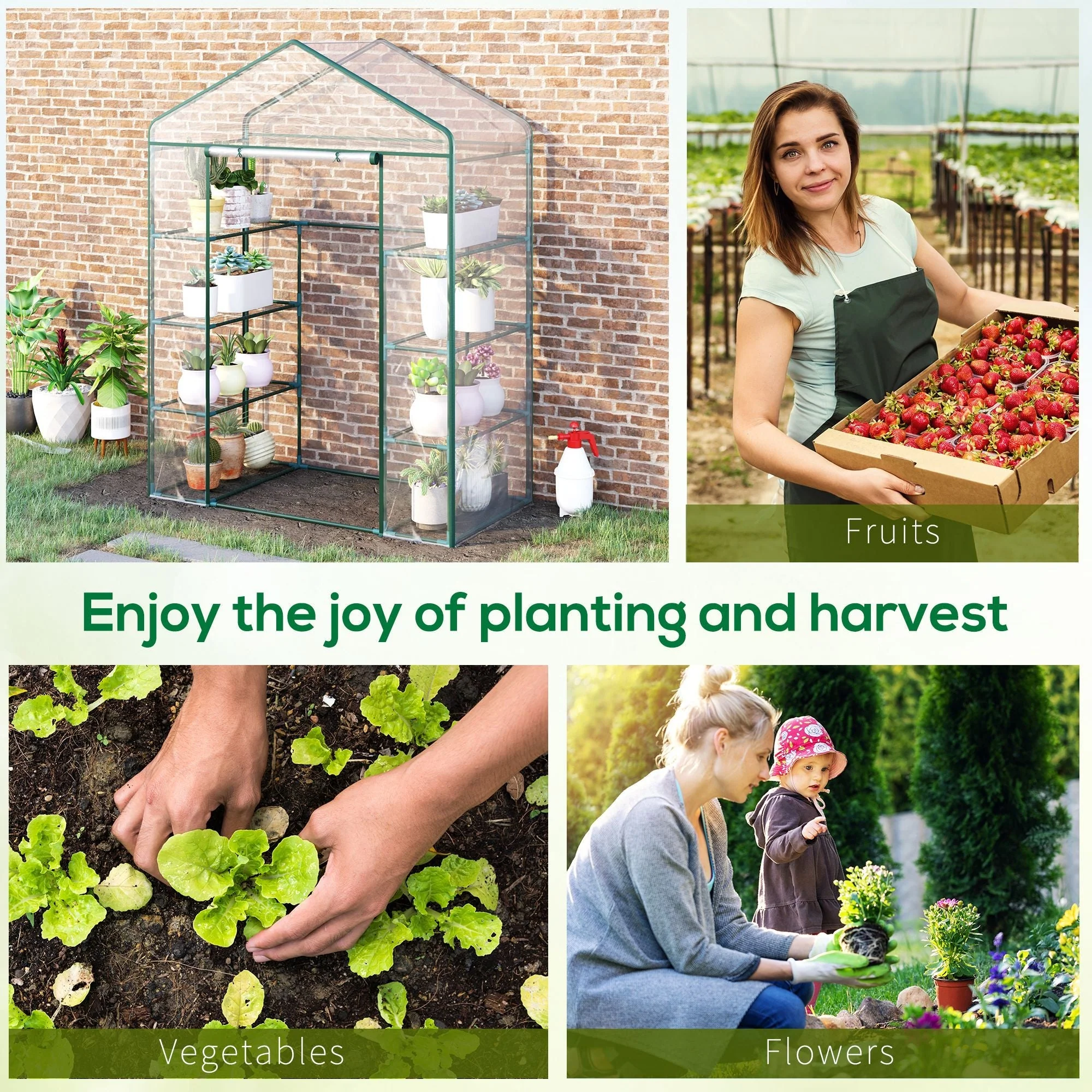 Metal Frame Walk in Grow Herb Plant Portable Greenhouse Transparent 143 L x 73W x 195H cm - Image 7