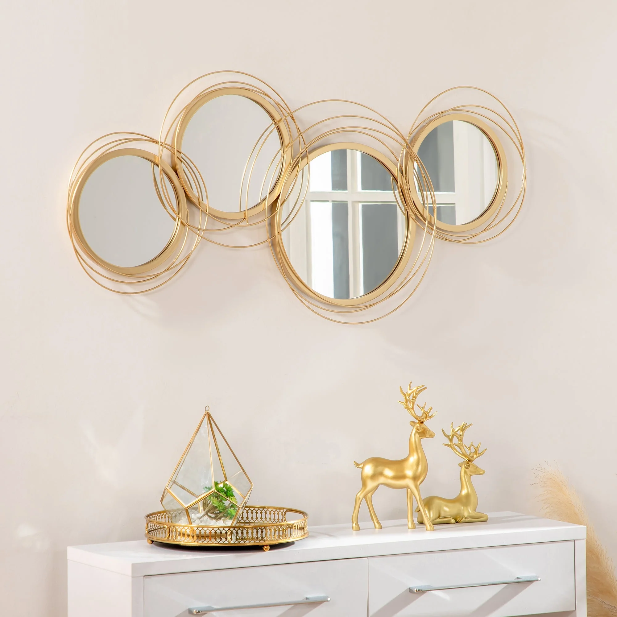 Metal Wall Art Modern Decorative Mirror Decor Hanging Home Wall Sculptures for Living Room Bedroom Dining Room - Image 2