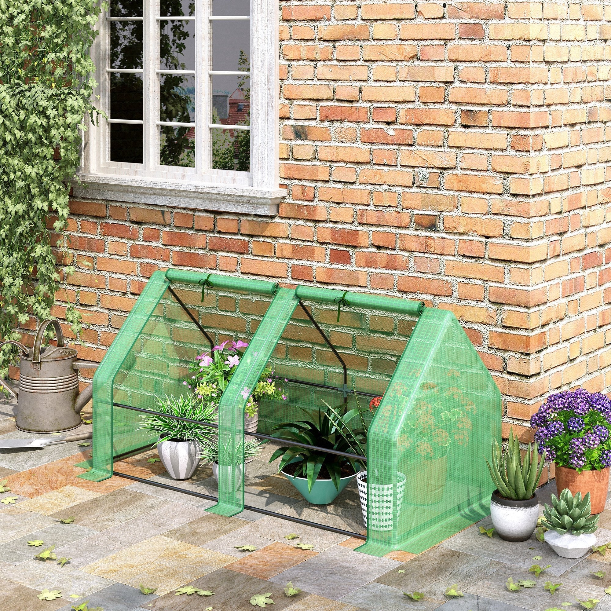 Mini Small Greenhouse with Steel Frame & PE Cover & Zippered Window Poly tunnel Steeple for Plants Vegetables - Image 2