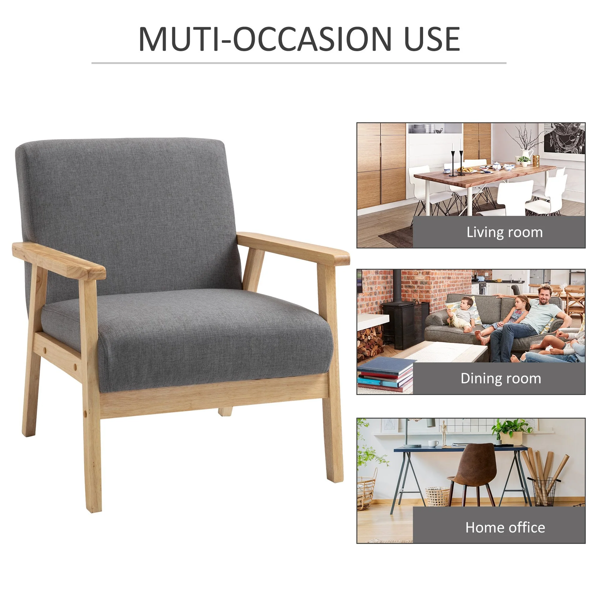 Minimalistic Wooden Frame Accent Chair - Image 6