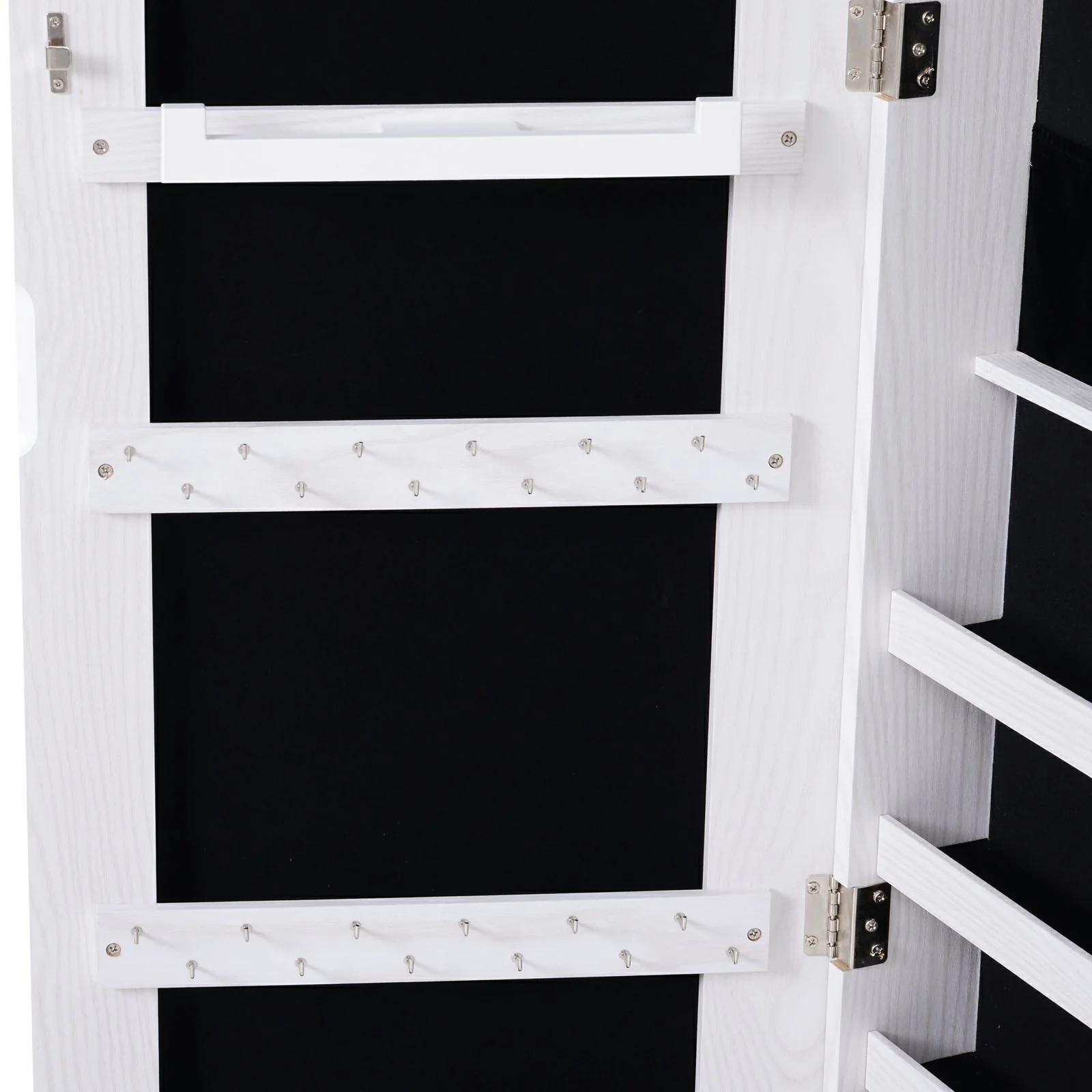 Mirrored Jewellery Storage Cabinet Door Mounted/Wall mounted Organiser Hanging Lockable w/ 6 Inner LED Lights White - Image 8