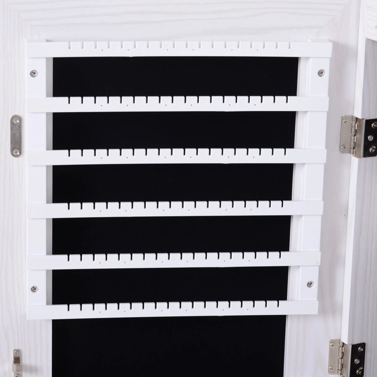 Mirrored Jewellery Storage Cabinet Door Mounted/Wall mounted Organiser Hanging Lockable w/ 6 Inner LED Lights White - Image 9