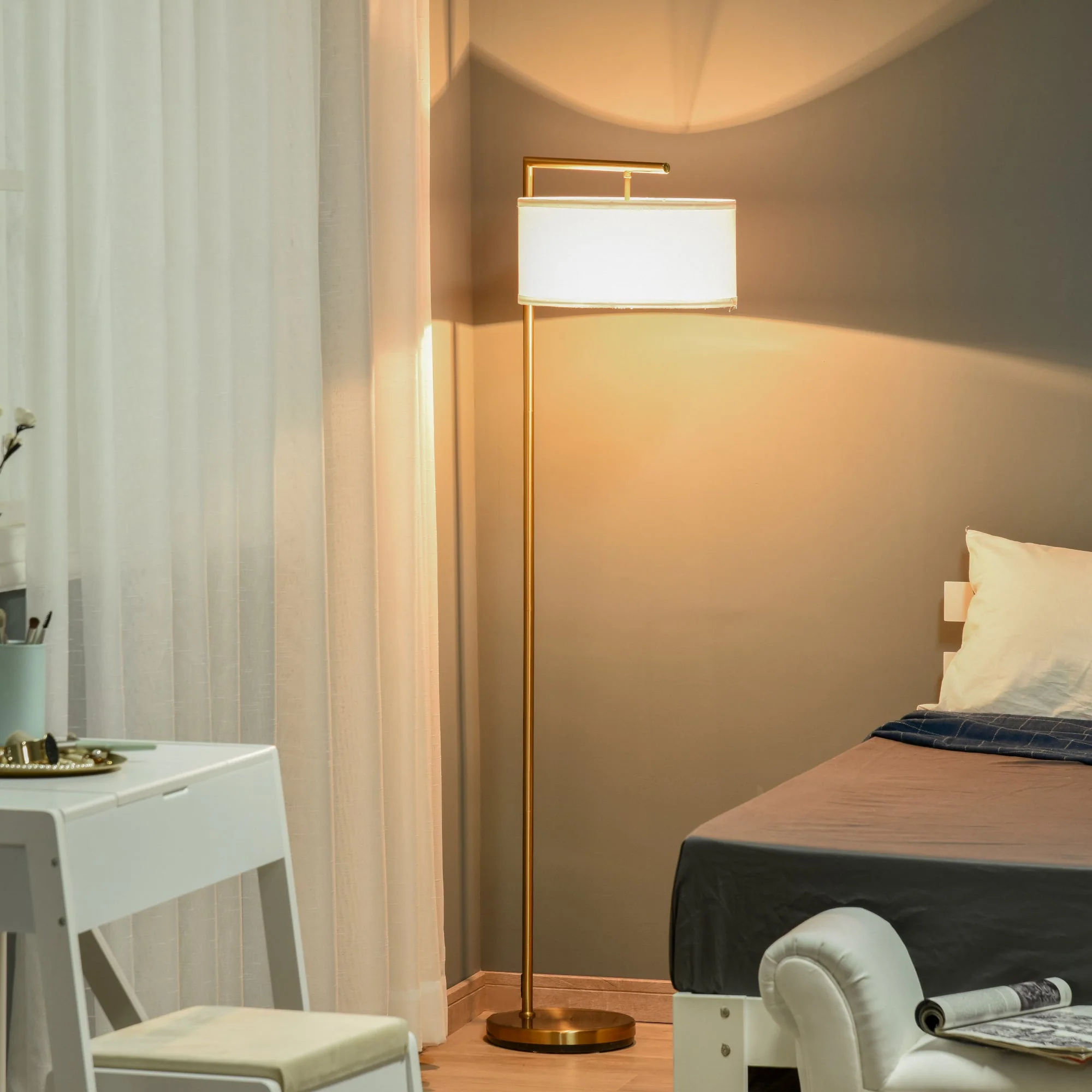 Modern Floor Lamp Tall Pole Light with Linen Shade E27 Holder for Home Office - Image 2