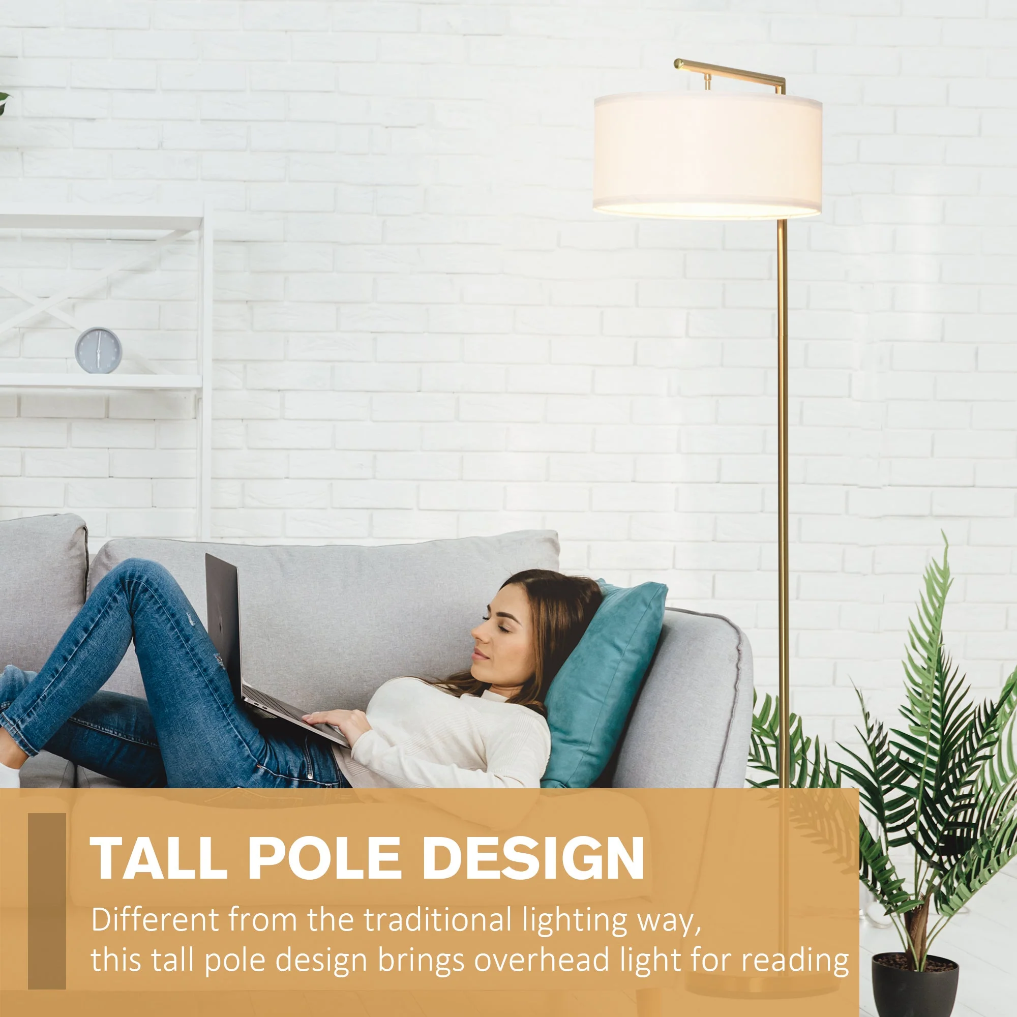 Modern Floor Lamp Tall Pole Light with Linen Shade E27 Holder for Home Office - Image 4