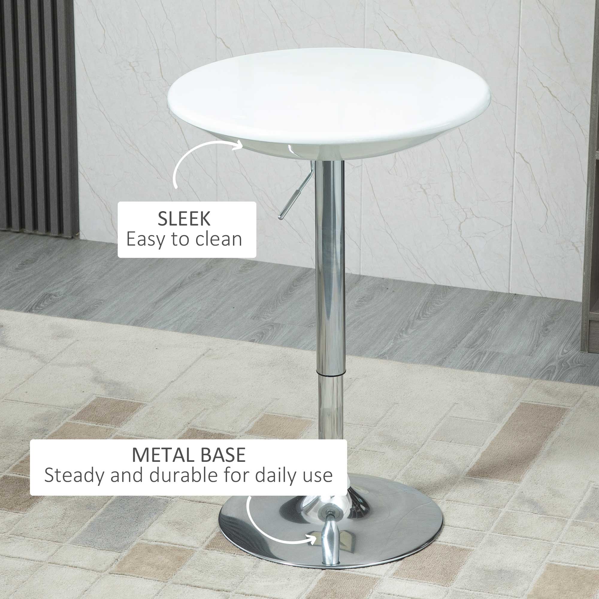 Modern Round Bar Table Adjustable Height Home Pub Bistro Desk Swivel Painted Top with Silver Steel Leg and Base - Image 4