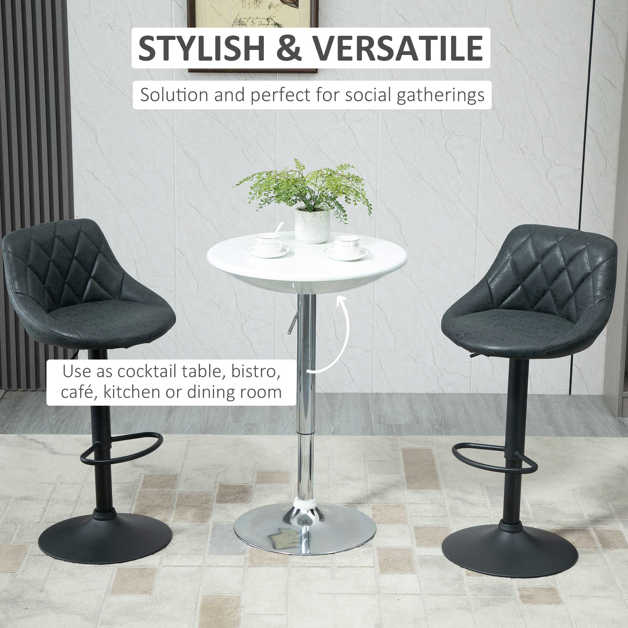 Modern Round Bar Table Adjustable Height Home Pub Bistro Desk Swivel Painted Top with Silver Steel Leg and Base - Image 6