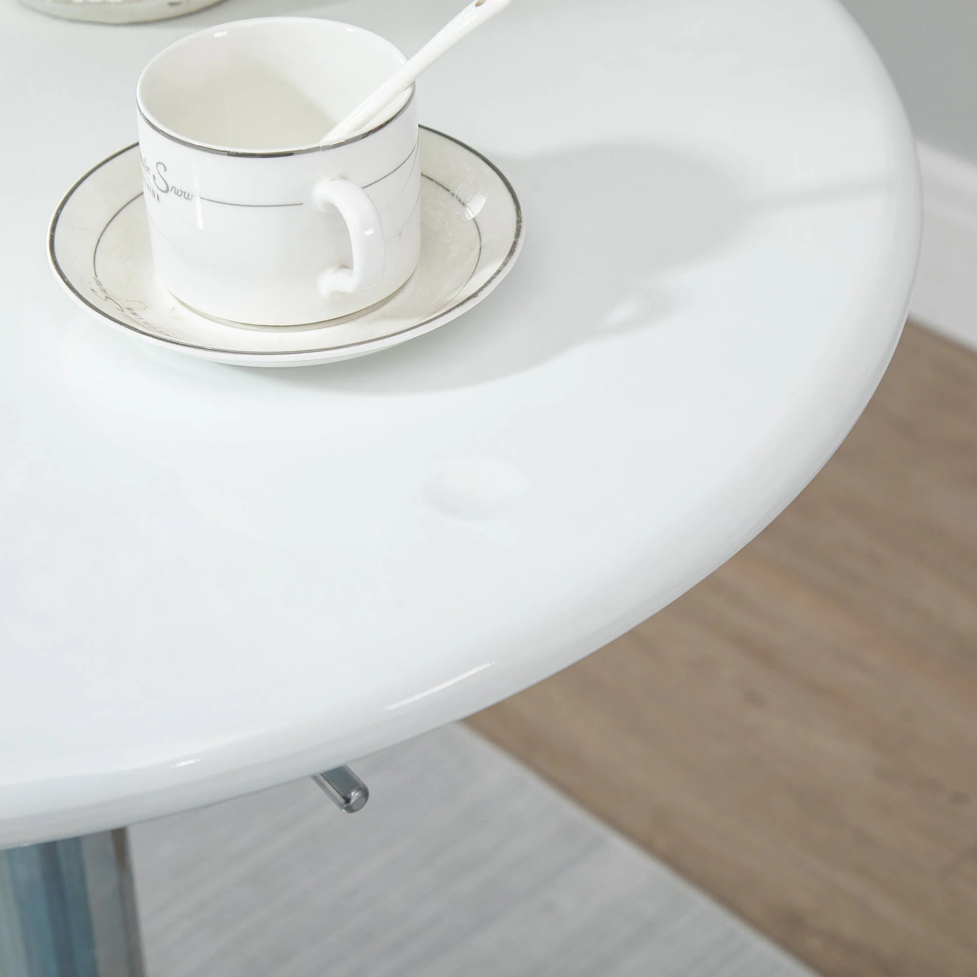 Modern Round Bar Table Adjustable Height Home Pub Bistro Desk Swivel Painted Top with Silver Steel Leg and Base - Image 8