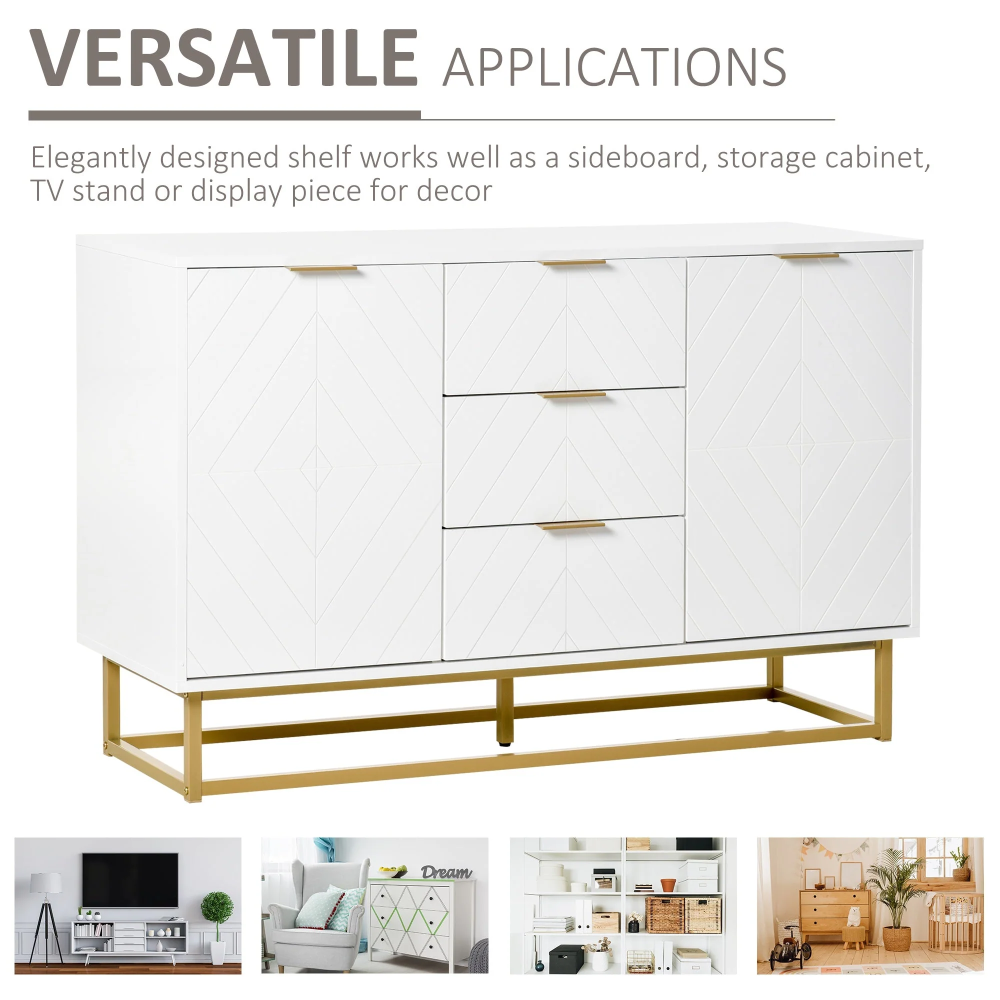 Modern Storage Cabinet Freestanding Cupboard with 3 Drawers for Dining Room - Image 6