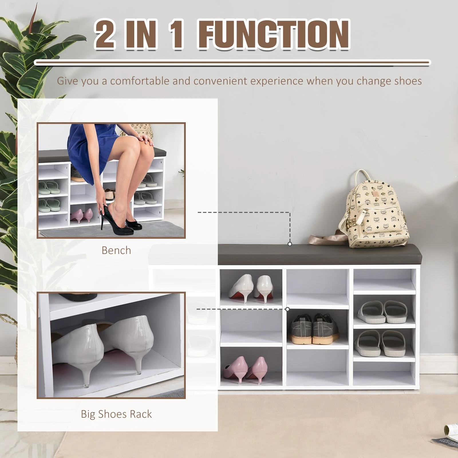 Multi-Storage Shoe Rack w/ 14 Compartments Cushion Moving Shelves Solid Frame Foot Pads Home Office Tidy Organisation Boots Trainers White - Image 3