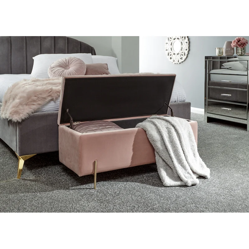 Mystica Large Ottoman Wood & Fabric Pink 1 Door - Image 2