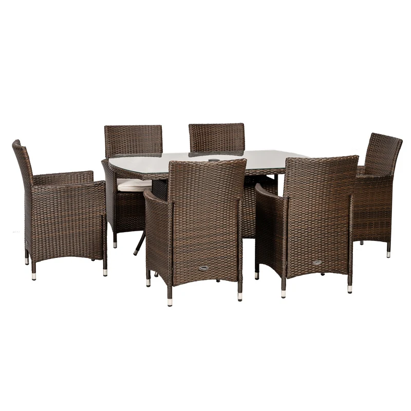Nevada Rattan Garden Patio Dining Set by Royalcraft - 6 Seats Ivory Cushions - Image 2