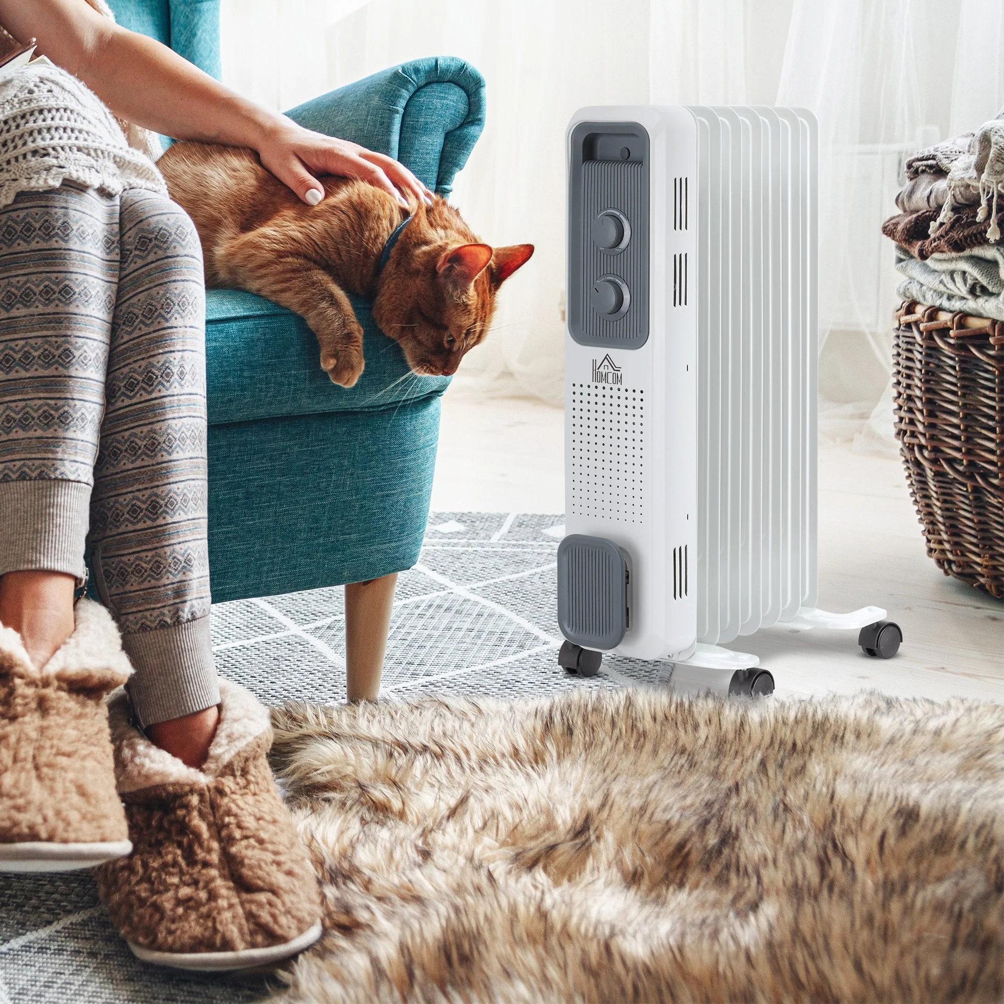 Oil Filled Radiator Seven Fin Portable Heater w/ Three Heat Settings - Image 2