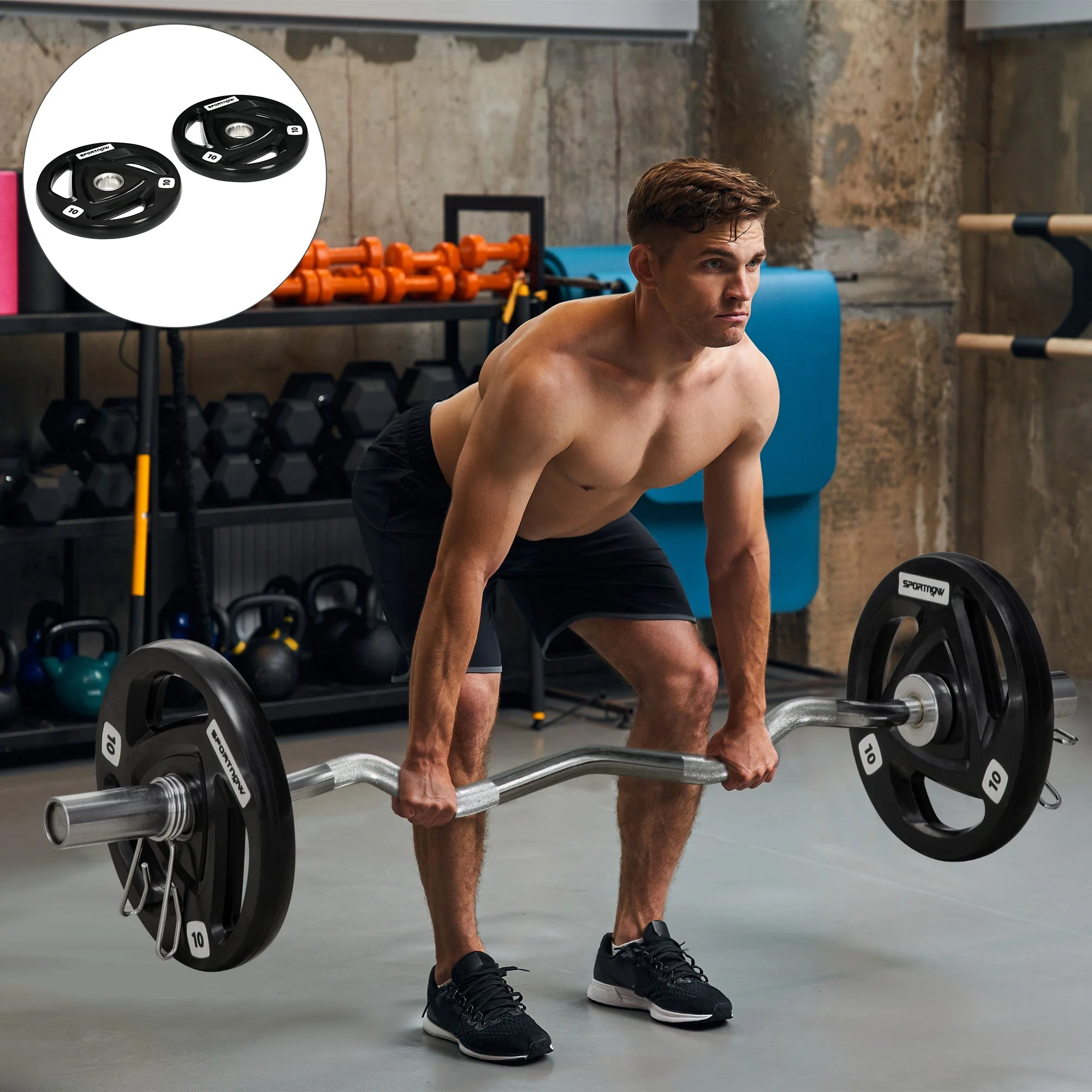 Olympic 2 x 10kg With 5cm Core Hole Weight Plates Steel & Rubber Black by Sportnow - Image 2