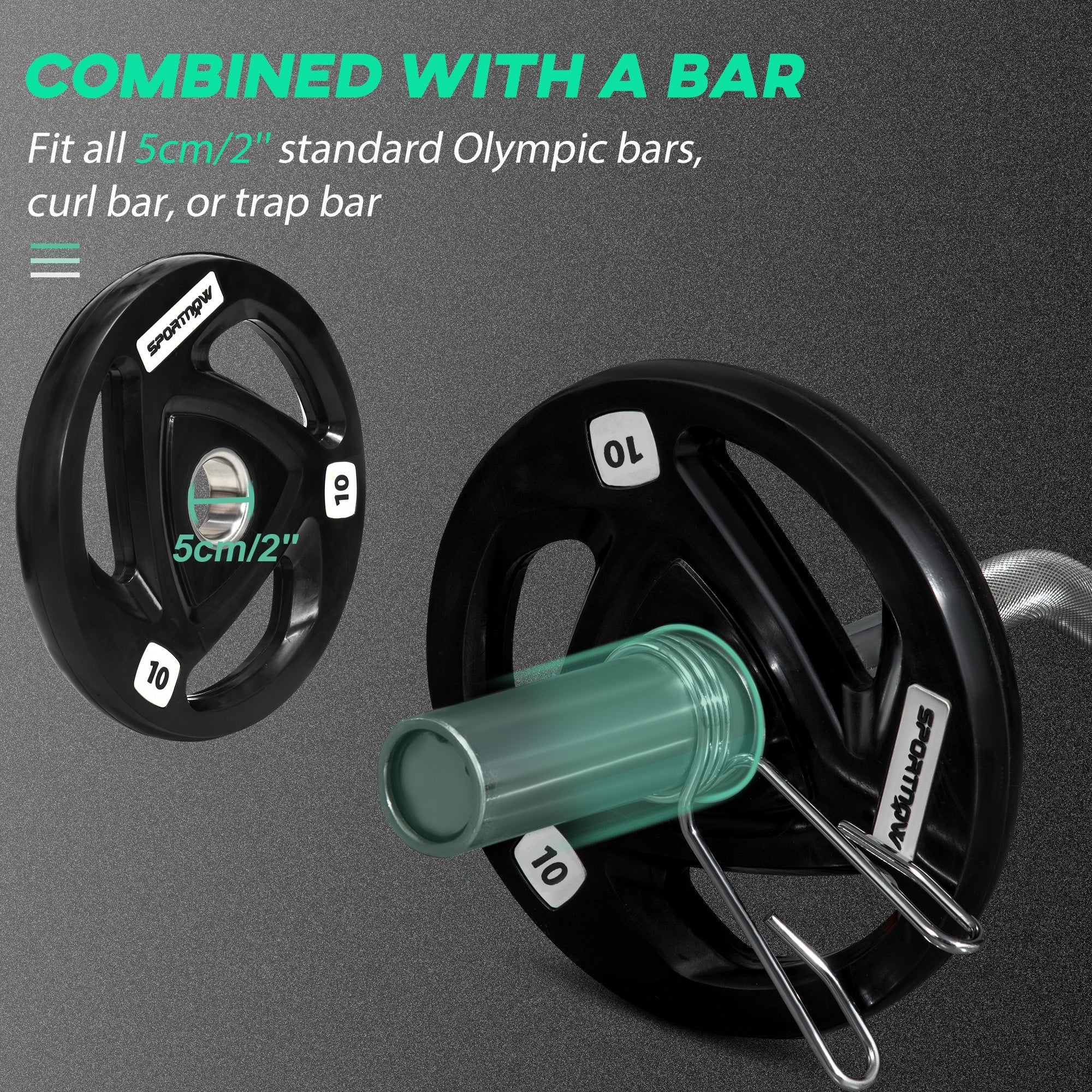 Olympic 2 x 10kg With 5cm Core Hole Weight Plates Steel & Rubber Black by Sportnow - Image 5