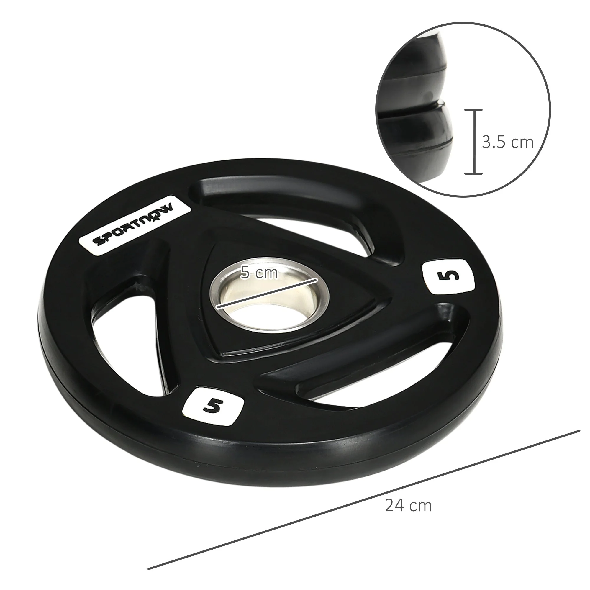 Olympic 2 x 5kg With 5cm Core Hole Weight Plates Steel & Rubber Black by Sportnow - Image 3
