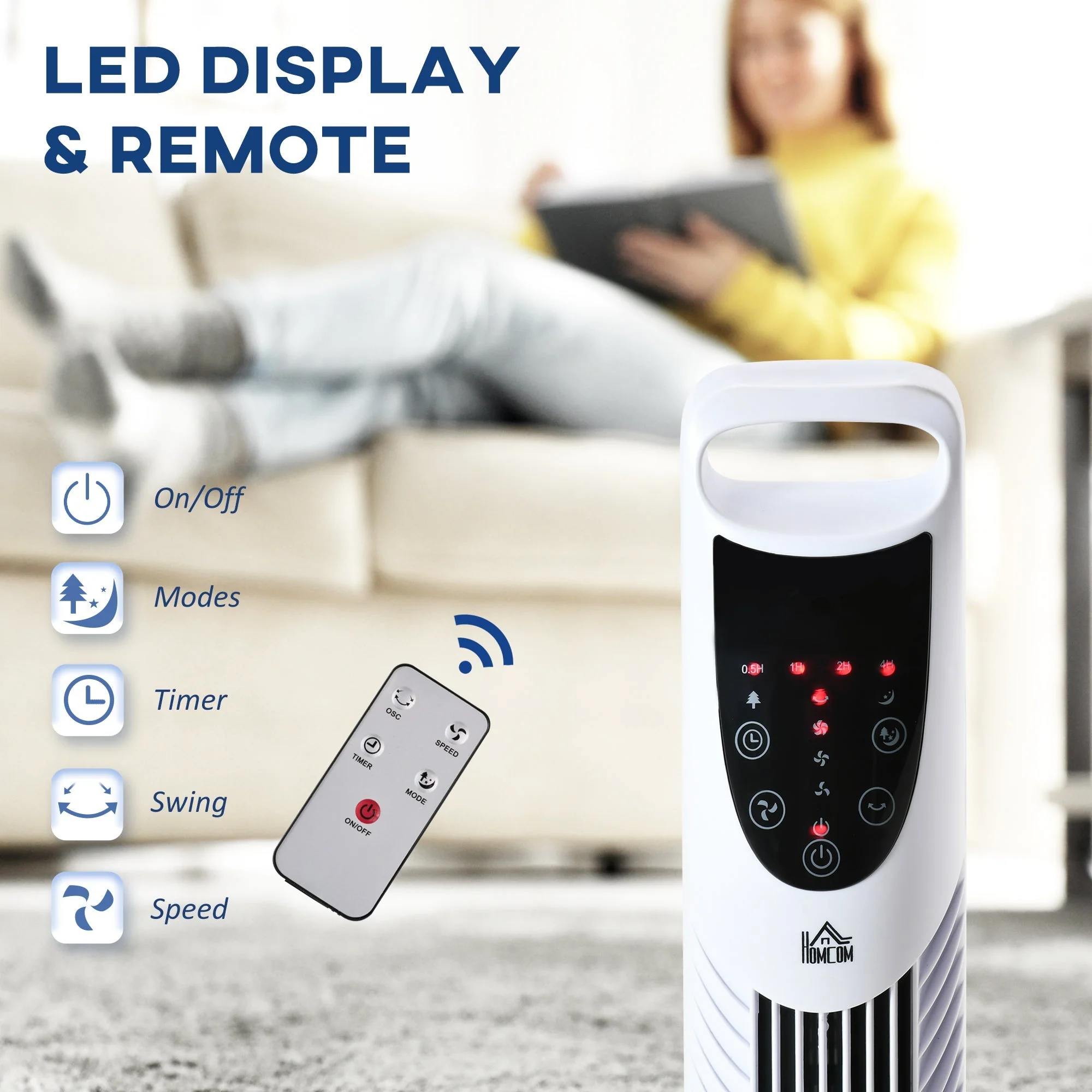 Oscillating Three Speed Tower Fan With Timer & Remote Control White - Image 4