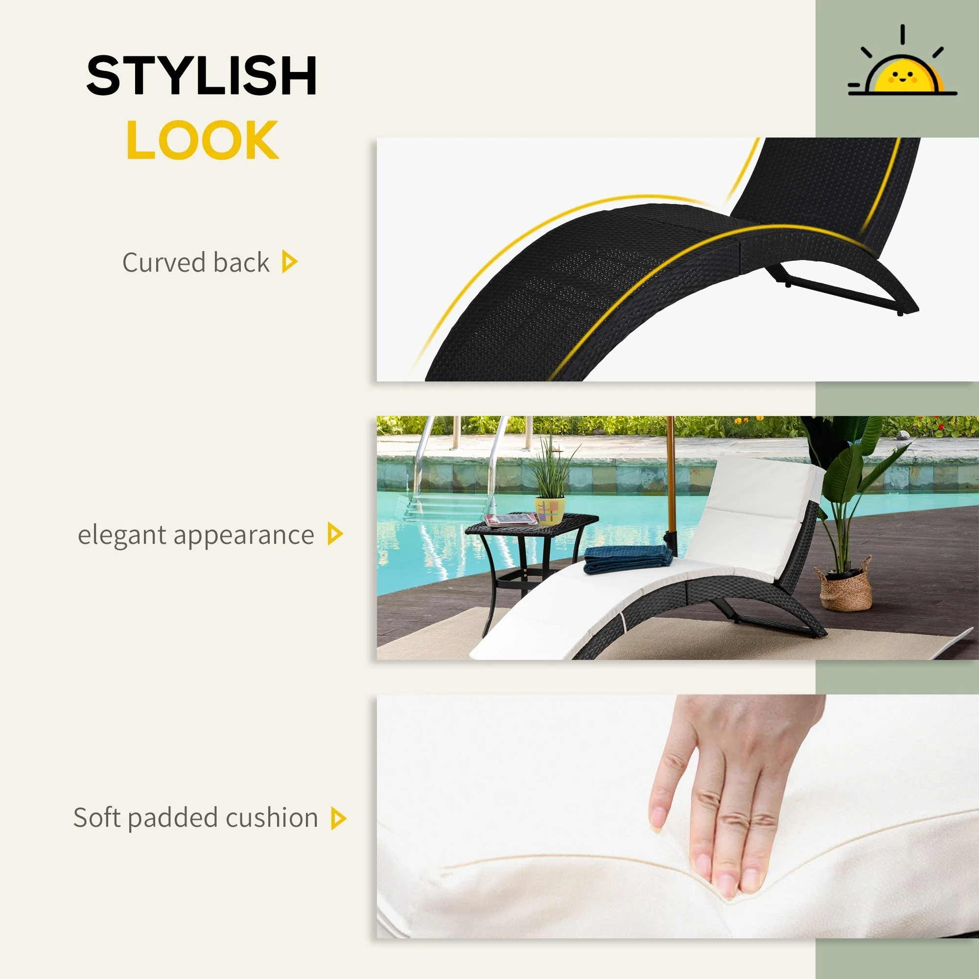 Outdoor Foldable PE Rattan Sun Lounger with Soft Padded Cushion - Image 5