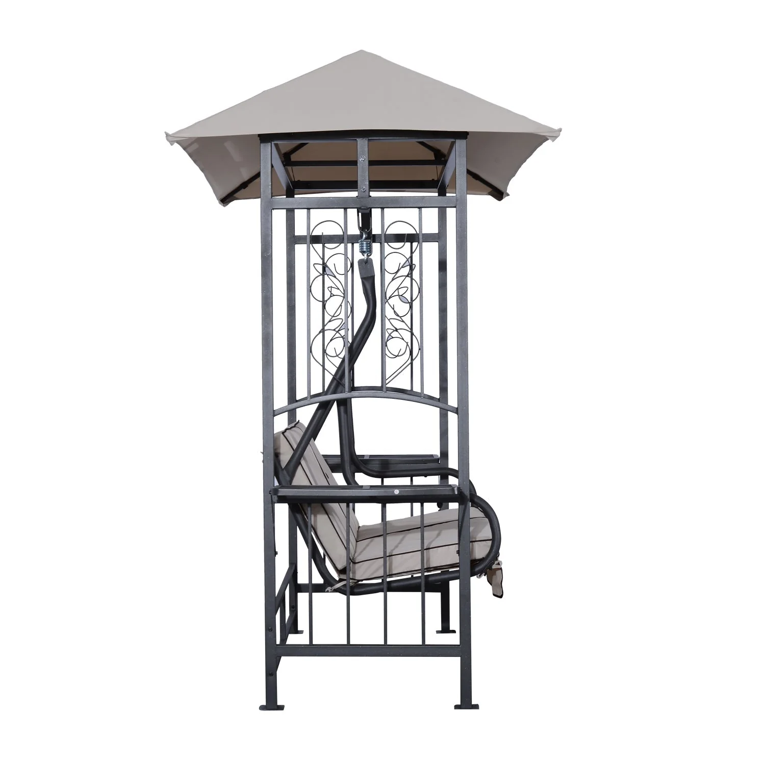 Outdoor Garden 2 Seater Canopy Swing Chair Seat Porch Loveseat Vintage Hammock Cushioned Seat w/ and Side Drink Panel - Image 4